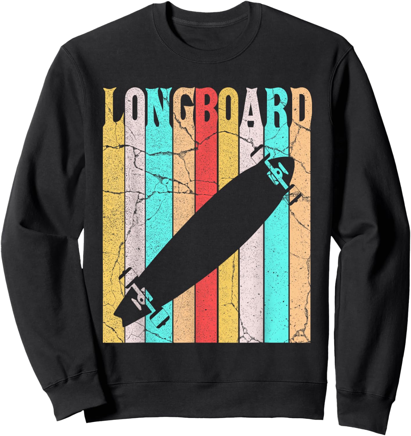 Distressed Retro Longboard Longboarding Lovers Gift Sweatshirt - Sweatshirt | Black