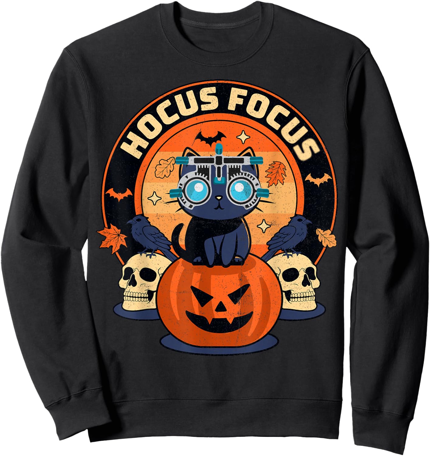 Hocus Focus Optometry Halloween Optometrist Eye Doctor Cat Sweatshirt - Sweatshirt | Black