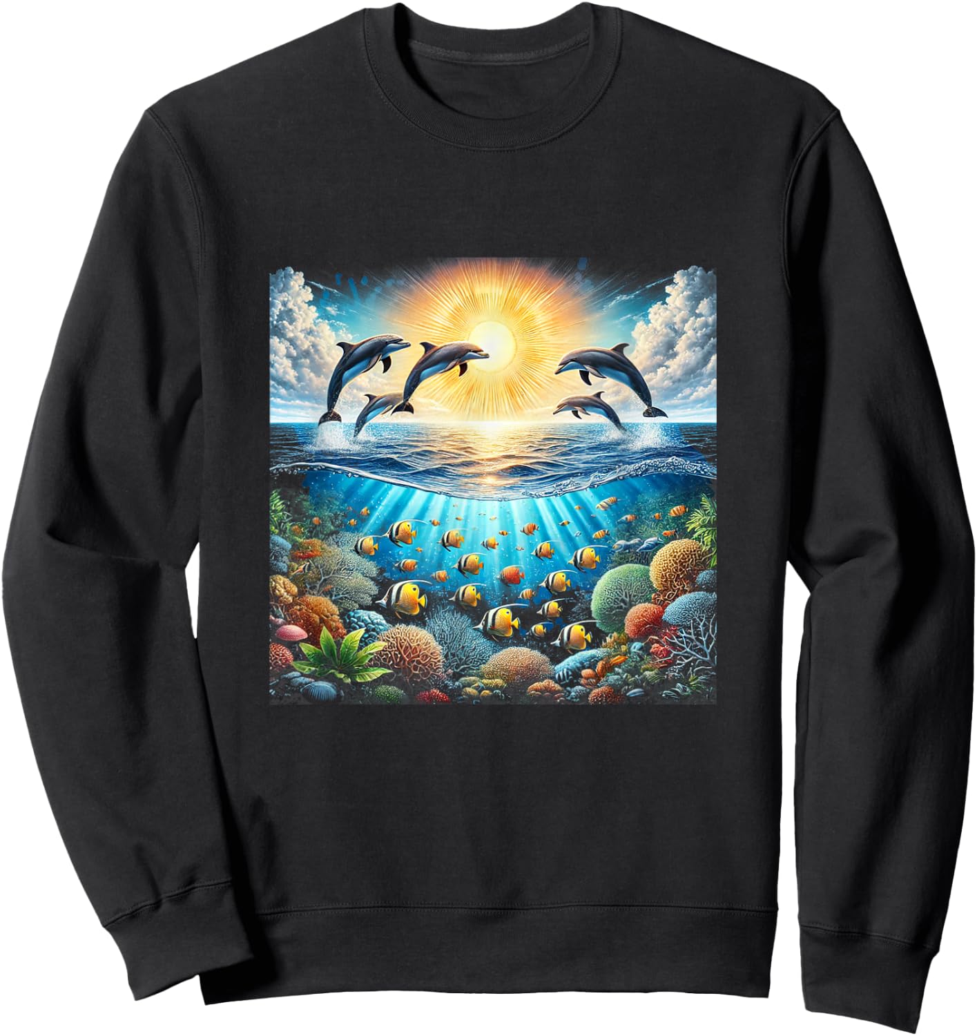 90s Dolphin, Aloha Hawaiian Dolphins, Colorful Beach Sweatshirt - Sweatshirt | Black