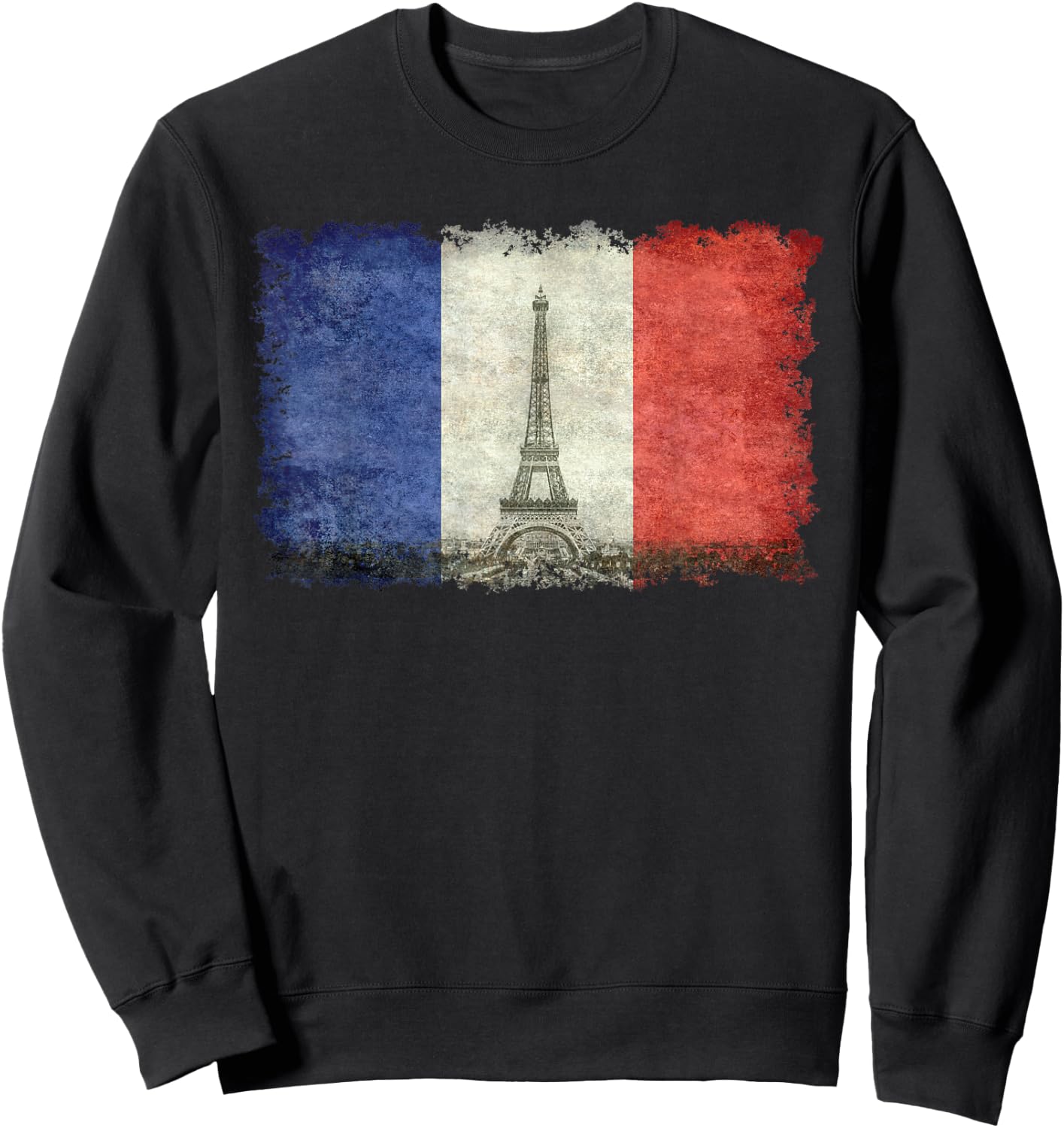 French Flag Vintage Postcard Style with Eiffel Tower Sweatshirt - Sweatshirt | Black