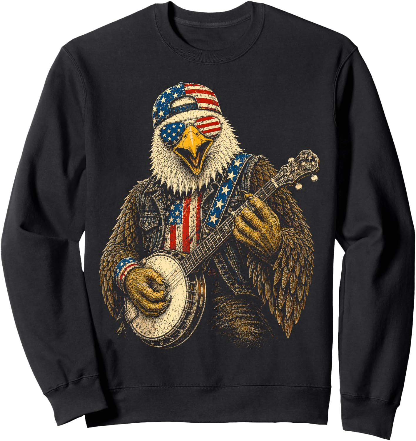 4th of July Patriotic Eagle Banjo 1776 2026 Sweatshirt - Sweatshirt | Black