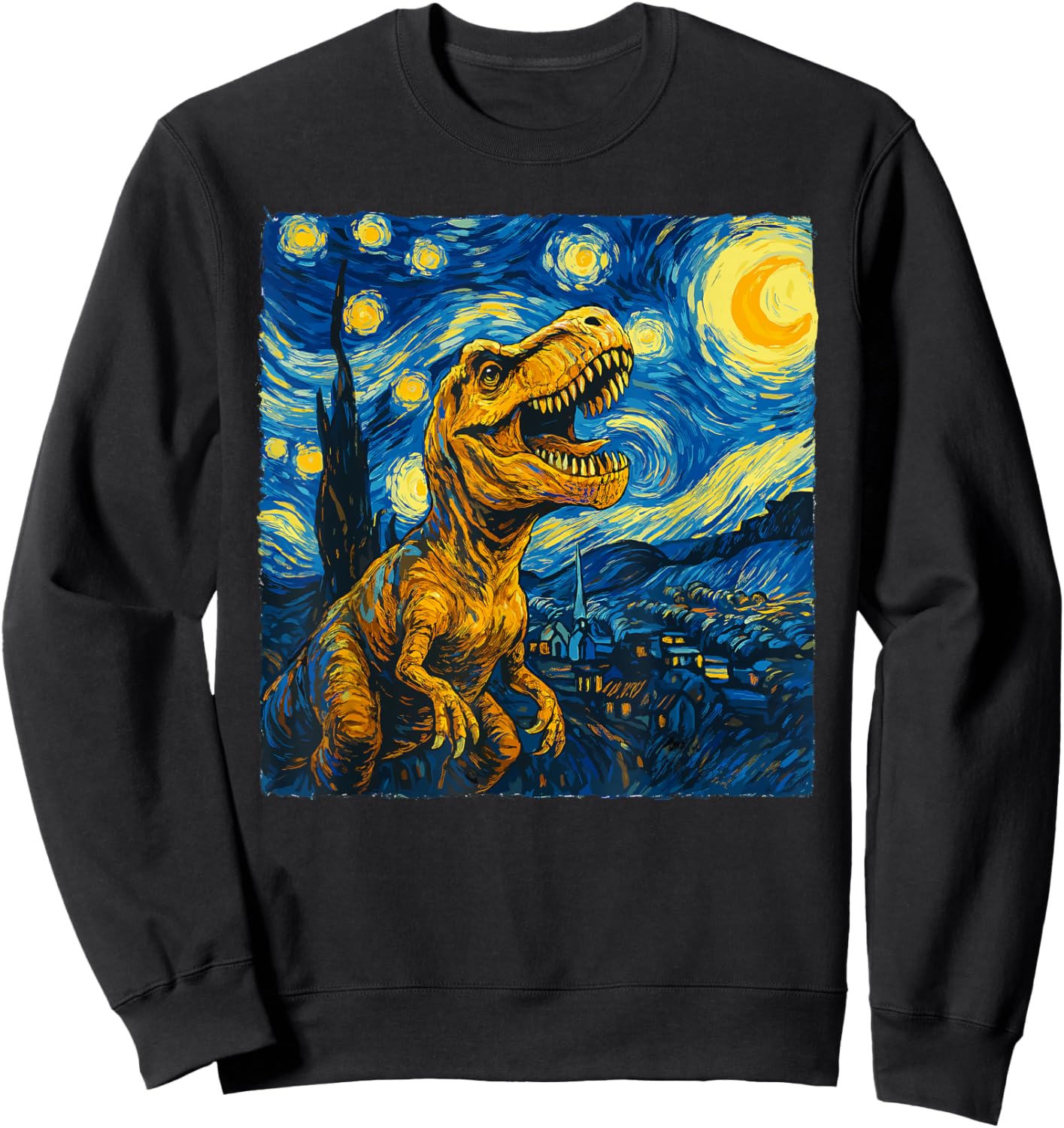 Trex Dinosaur Dino Van Gogh Style - Starry Night Kids Sweatshirt - Sweatshirt | Black
