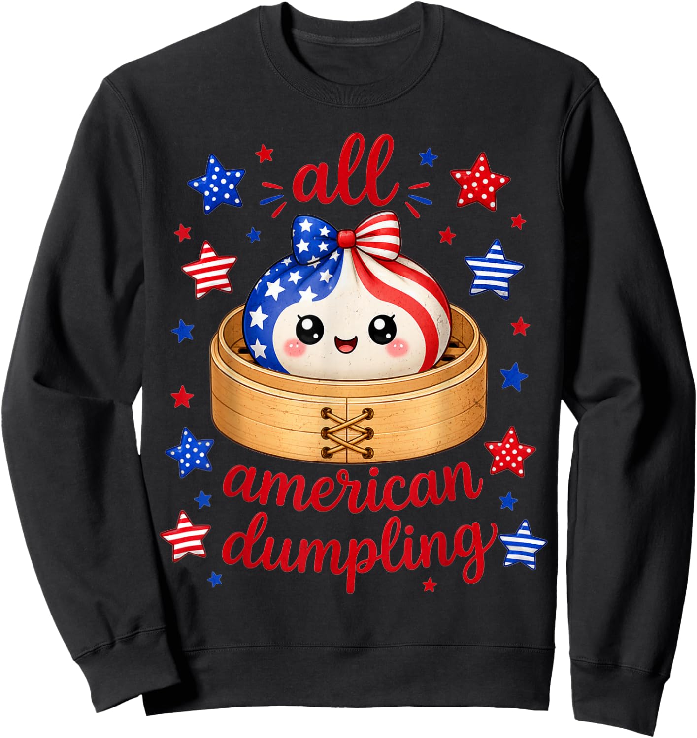 Kids Cute Striped All American Dumpling 4th of July Girls Sweatshirt - Sweatshirt | Black