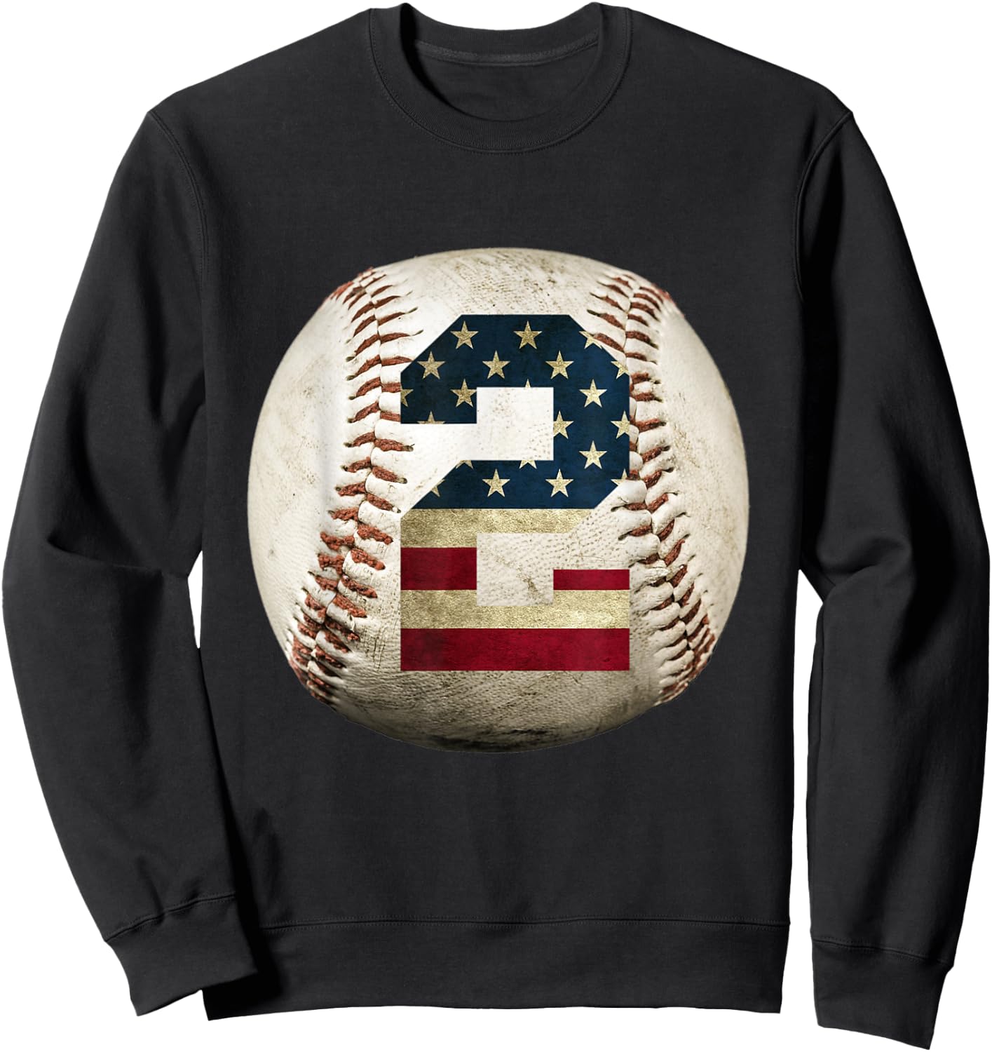 Baseball number 2 with American USA flag Sweatshirt - Sweatshirt | Black