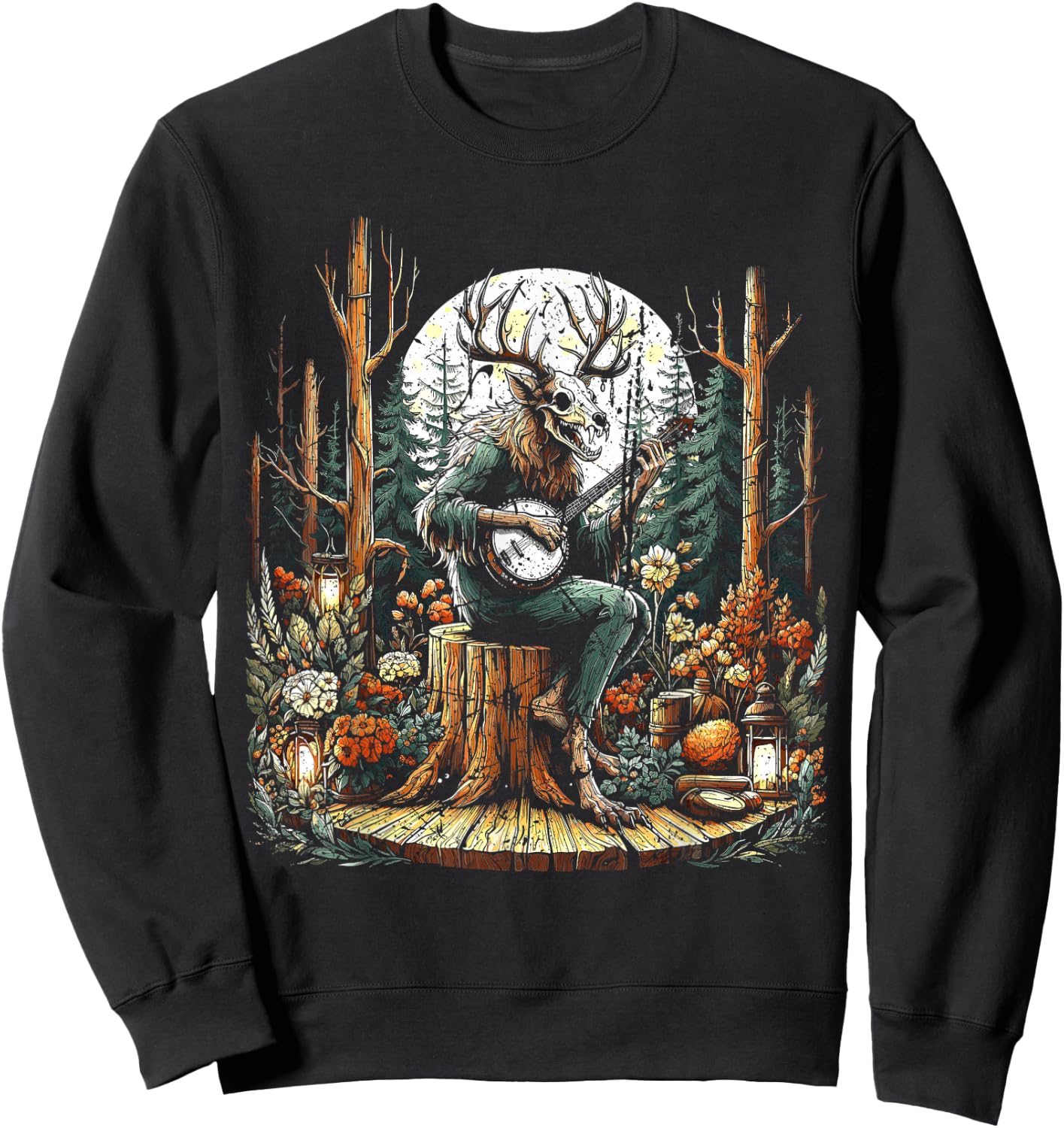 Vintage Wendigo Cryptid Camping Sweatshirt - Sweatshirt | Black
