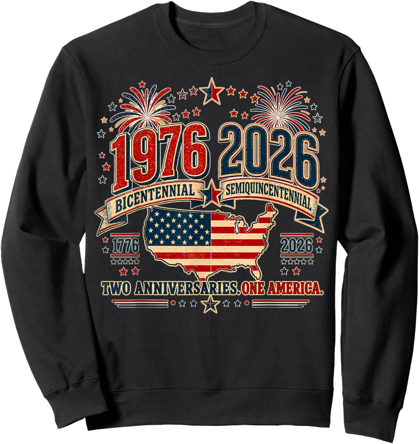 1976 Bicentennial Vs 2026 Semiquincentennial 4th of July Sweatshirt - Sweatshirt | Black