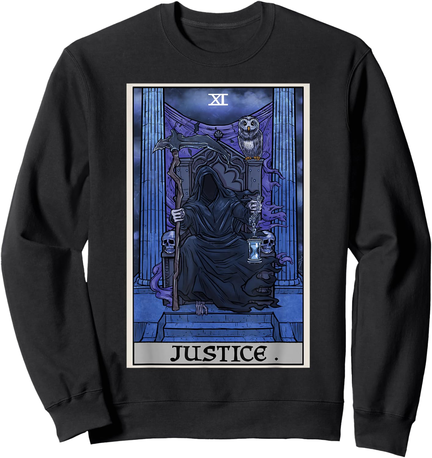 Justice Tarot Card Grim Reaper Halloween Gothic Witch Horror Sweatshirt - Sweatshirt | Black
