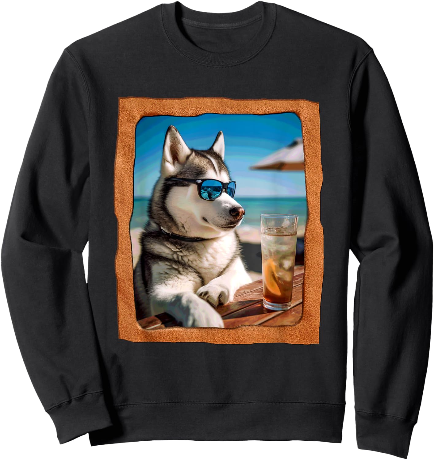 Husky with Sunglasses Enjoying Beach Time Sweatshirt - Sweatshirt | Black