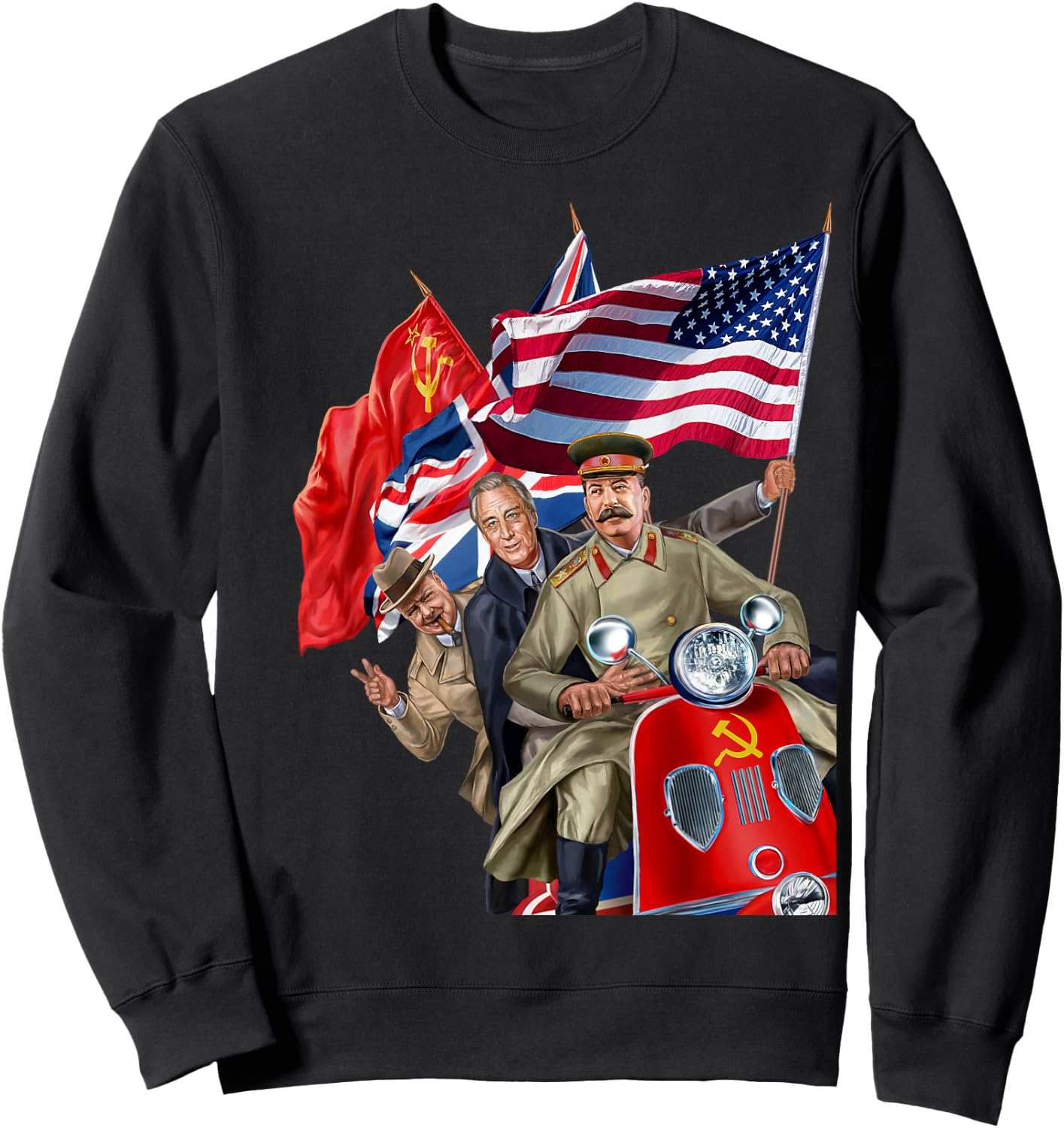 Stalin, Roosevelt, Churchill on Soviet Union Scooter Sweatshirt - Sweatshirt | Black