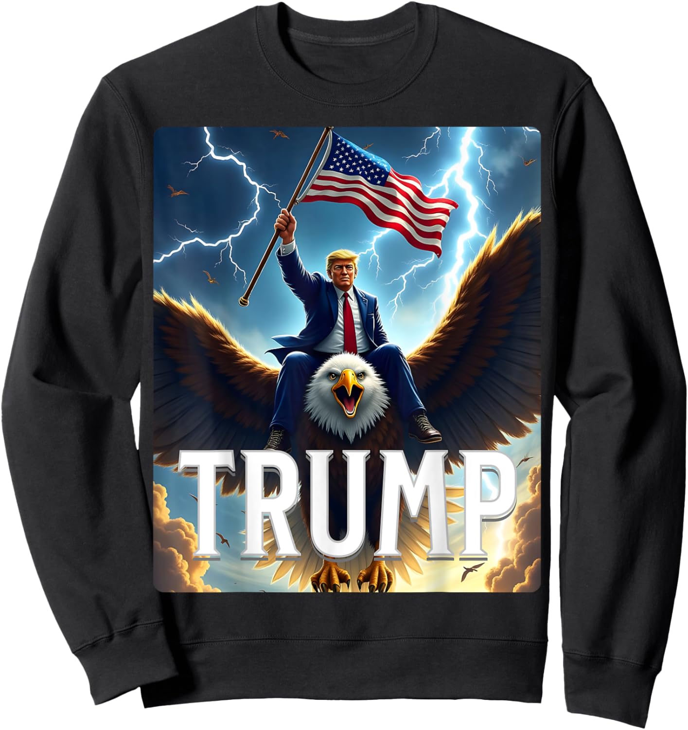 Zenzo's Atomic Political Designs President Trump Eagle Patriotic - Black, Small, -Adults, Conservative Trump Supporters, Short Sleeve Sweatshirt - Sweatshirt | Black