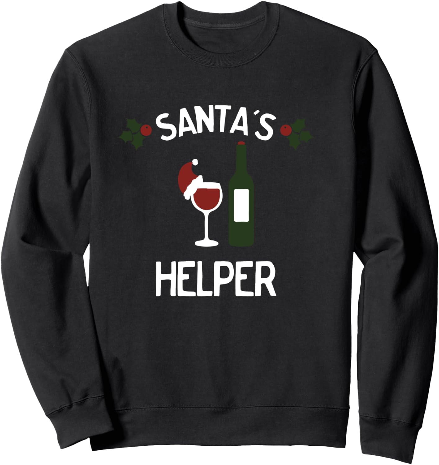 Funny Santa's Helper Christmas for Wine Lovers Sweatshirt - Sweatshirt | Black
