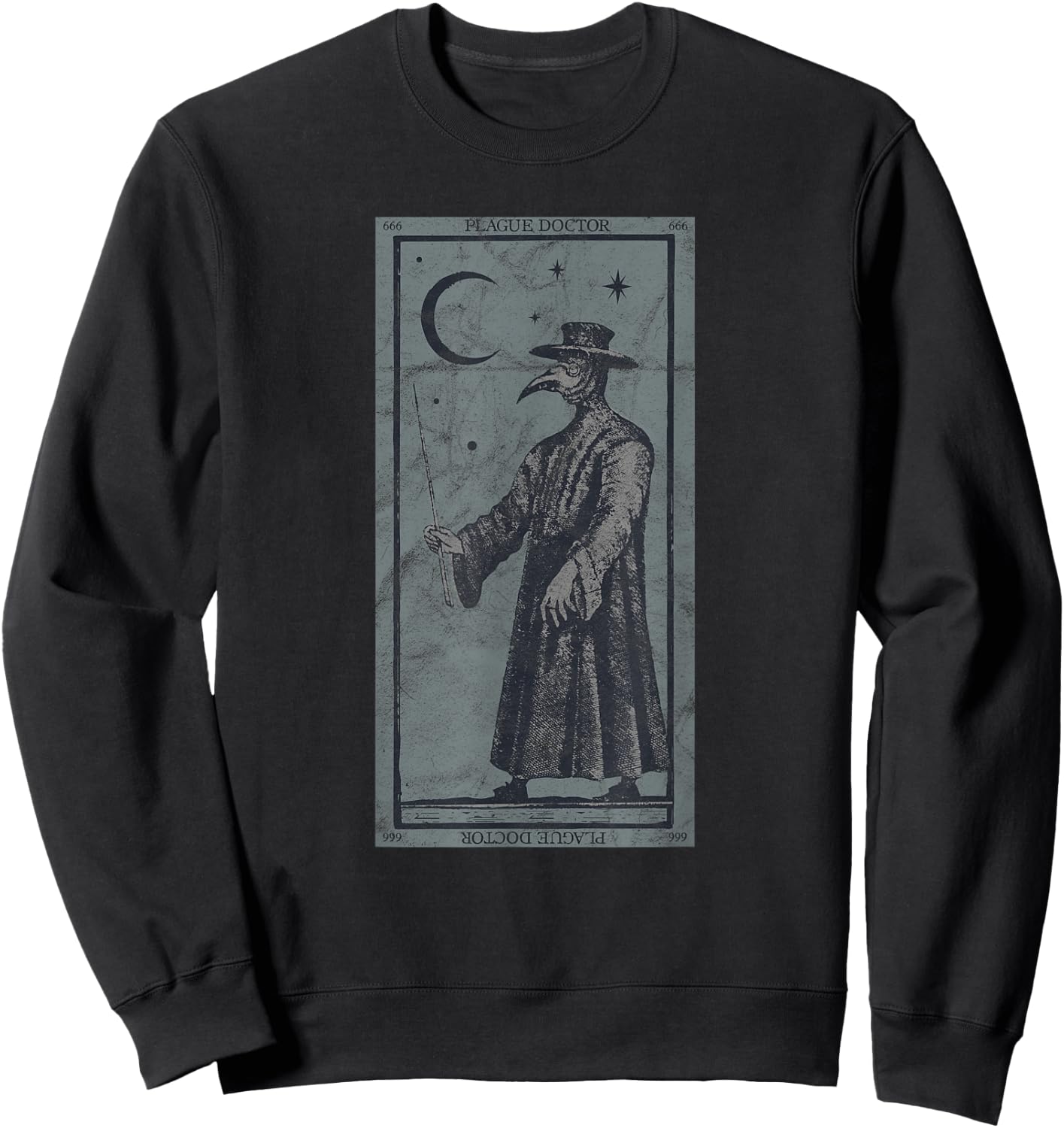 Occult Plague Doctor Tarot Card Black Death Baphomet Devil Sweatshirt - Sweatshirt | Black