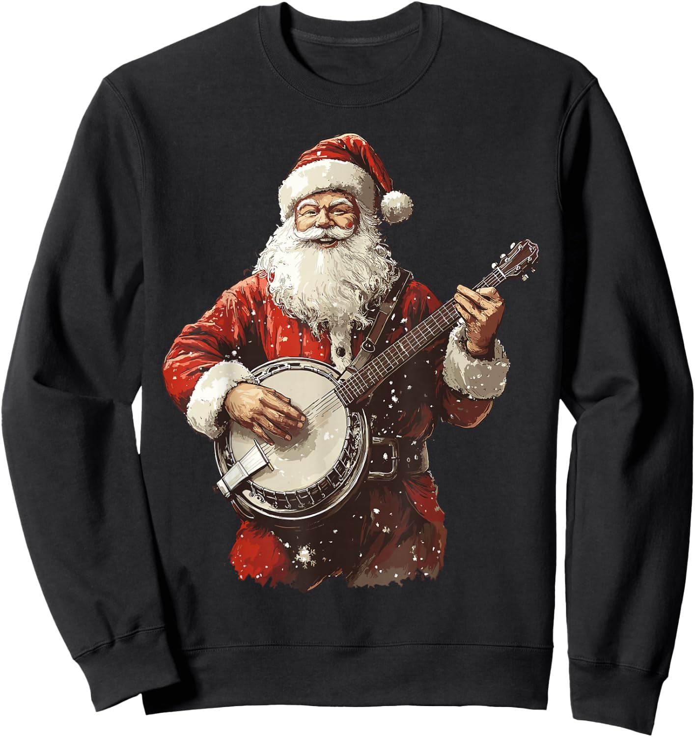 Santa Playing Banjo Funny Bluegrass Banjo Player Christmas Sweatshirt - Sweatshirt | Black