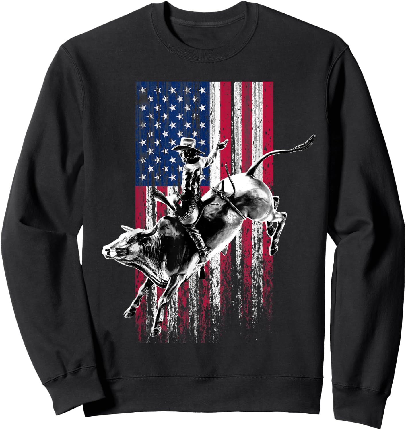 Rodeo Bull Rider Patriotic American Flag for Cowboys Sweatshirt - Sweatshirt | Black