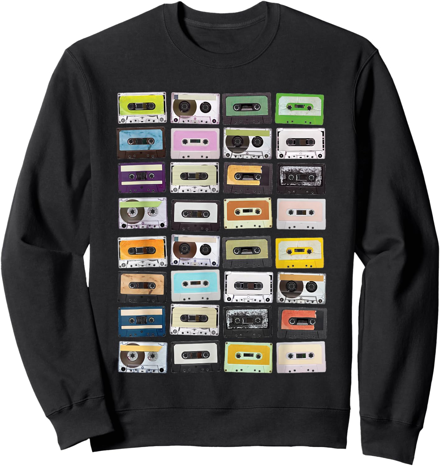 Cassette Tapes Mixtapes 1980s Radio Music Graphic Print Small Sweatshirt - Sweatshirt | Black