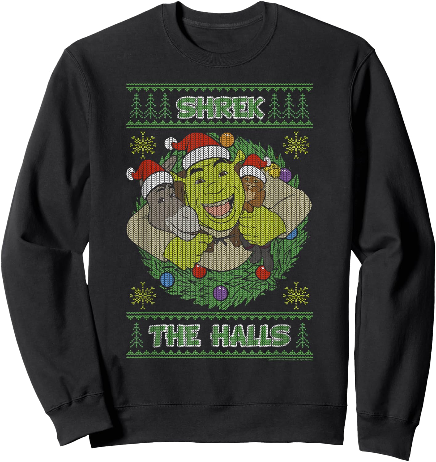 Shrek The Halls Holiday Text Pattern Sweatshirt - Sweatshirt | Black