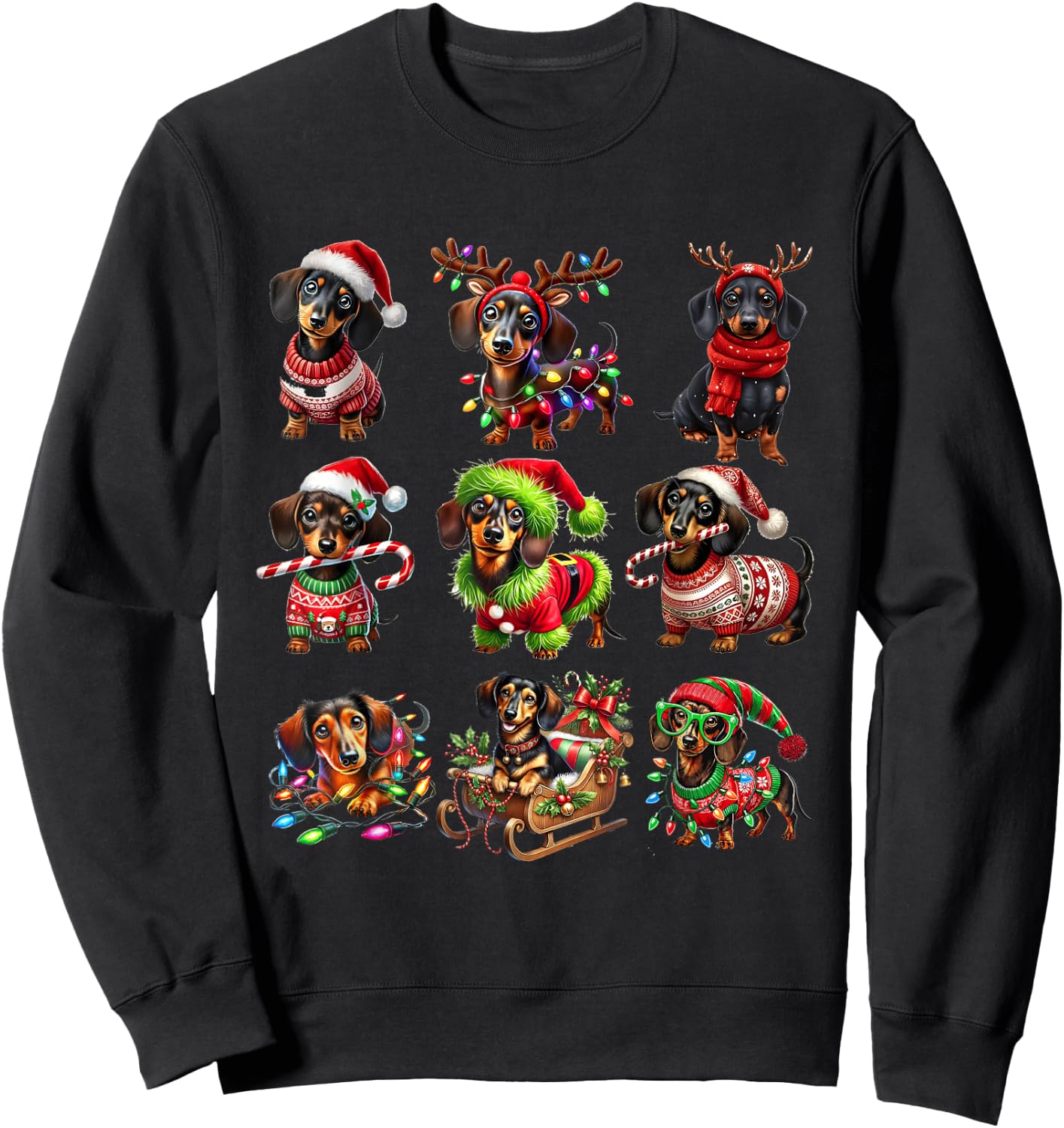 Dachshund Dogs Christmas Merry Woofmas Xmas For Dog Lover Men Women Kids Sweatshirt - Sweatshirt | Black
