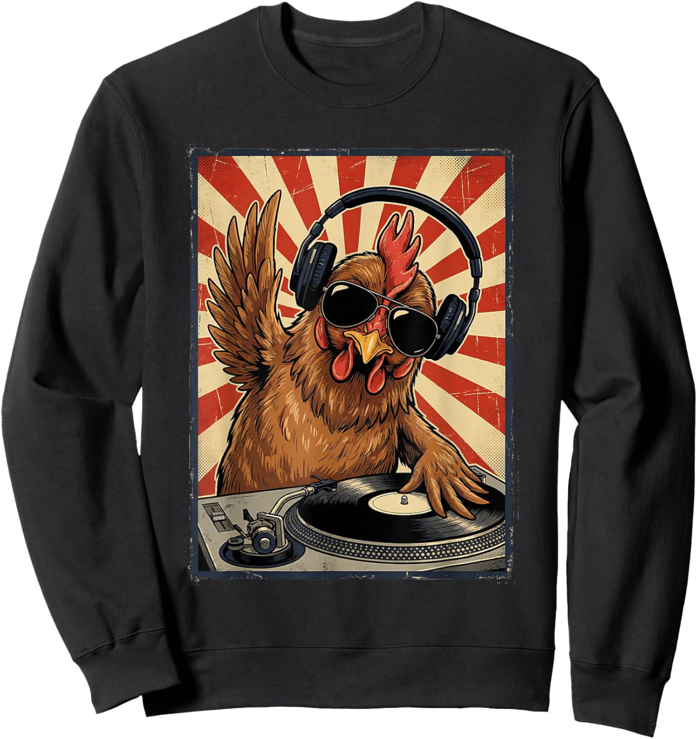Cool Retro Chicken DJ Funny Rooster Music Men Women Kids Sweatshirt - Sweatshirt | Black