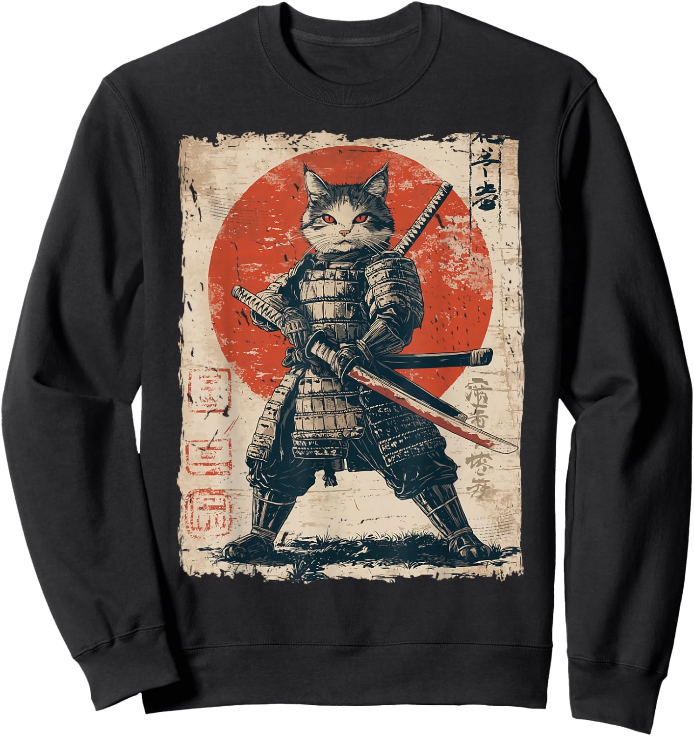 Samurai Cat Warrior Japanese Ukiyo-e Artwork Cat Samurai Sweatshirt - Sweatshirt | Black