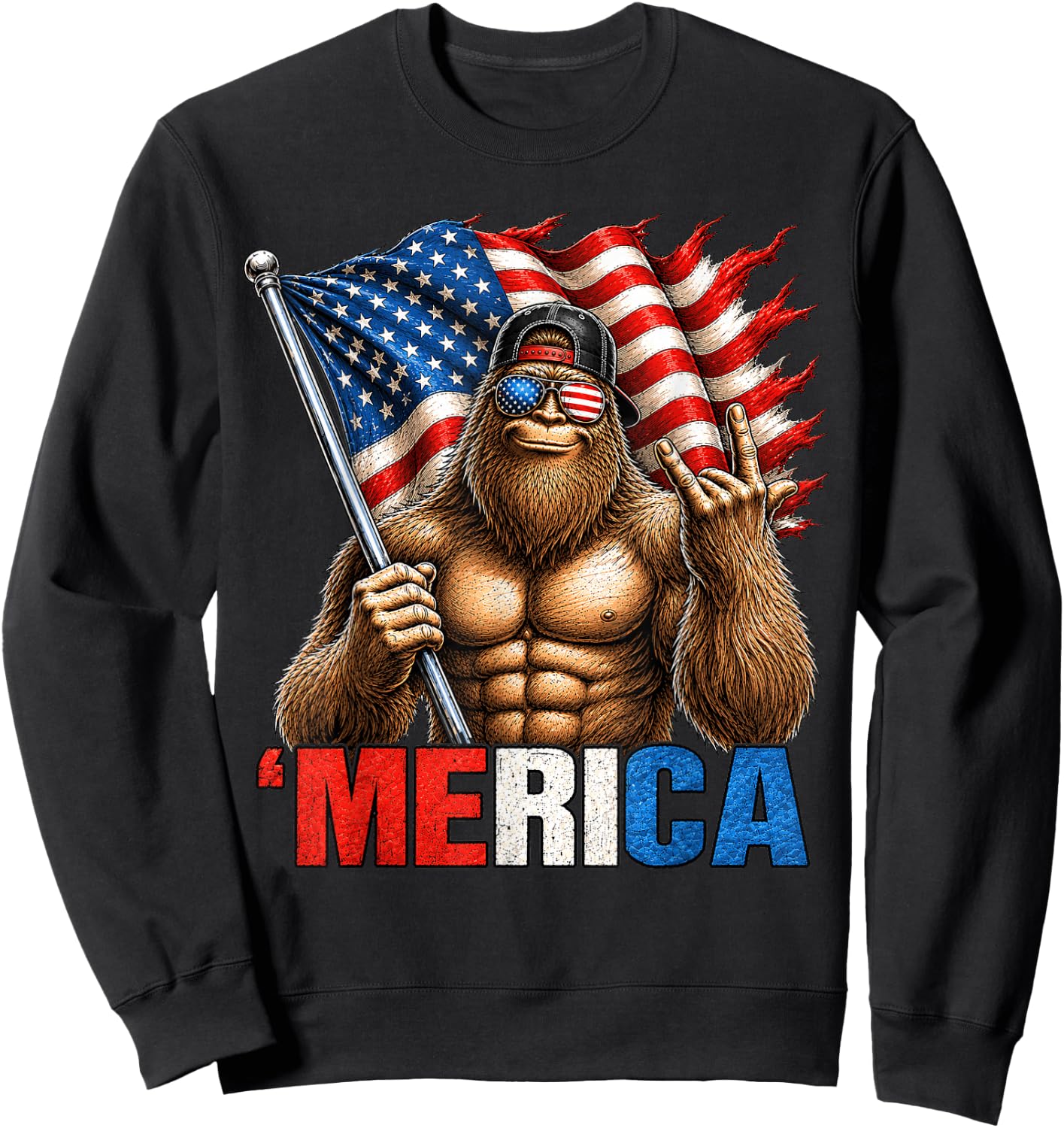 Big Foot Merica US American Flag Patriotic 4th of July Sweatshirt - Sweatshirt | Black