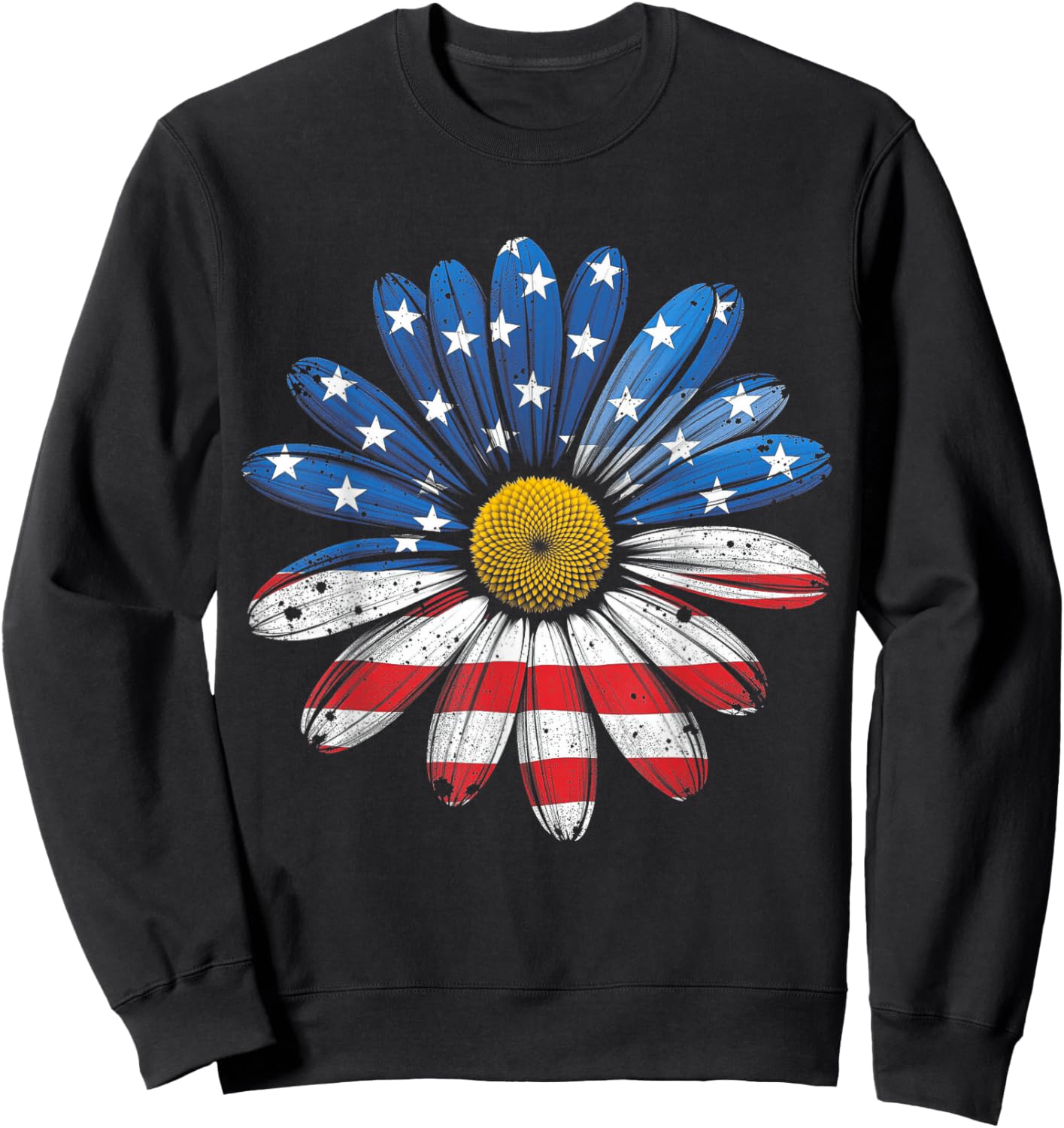 American Flag Flower 4th of July USA Patriotic Women Girls Sweatshirt - Sweatshirt | Black