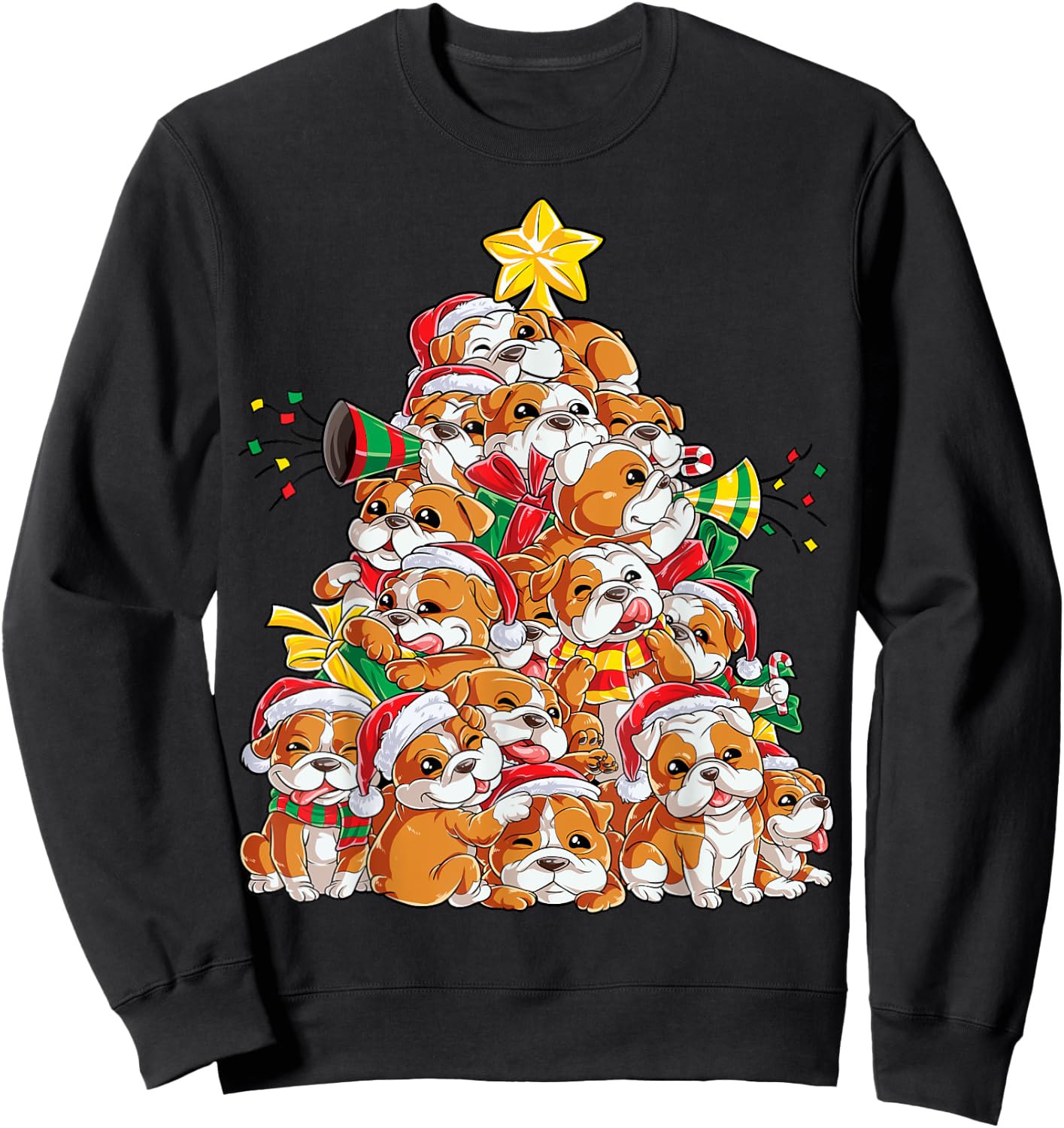 English Bulldog Christmas Tree Dog Santa Xmas Boys Dogmas Sweatshirt - Sweatshirt | Black