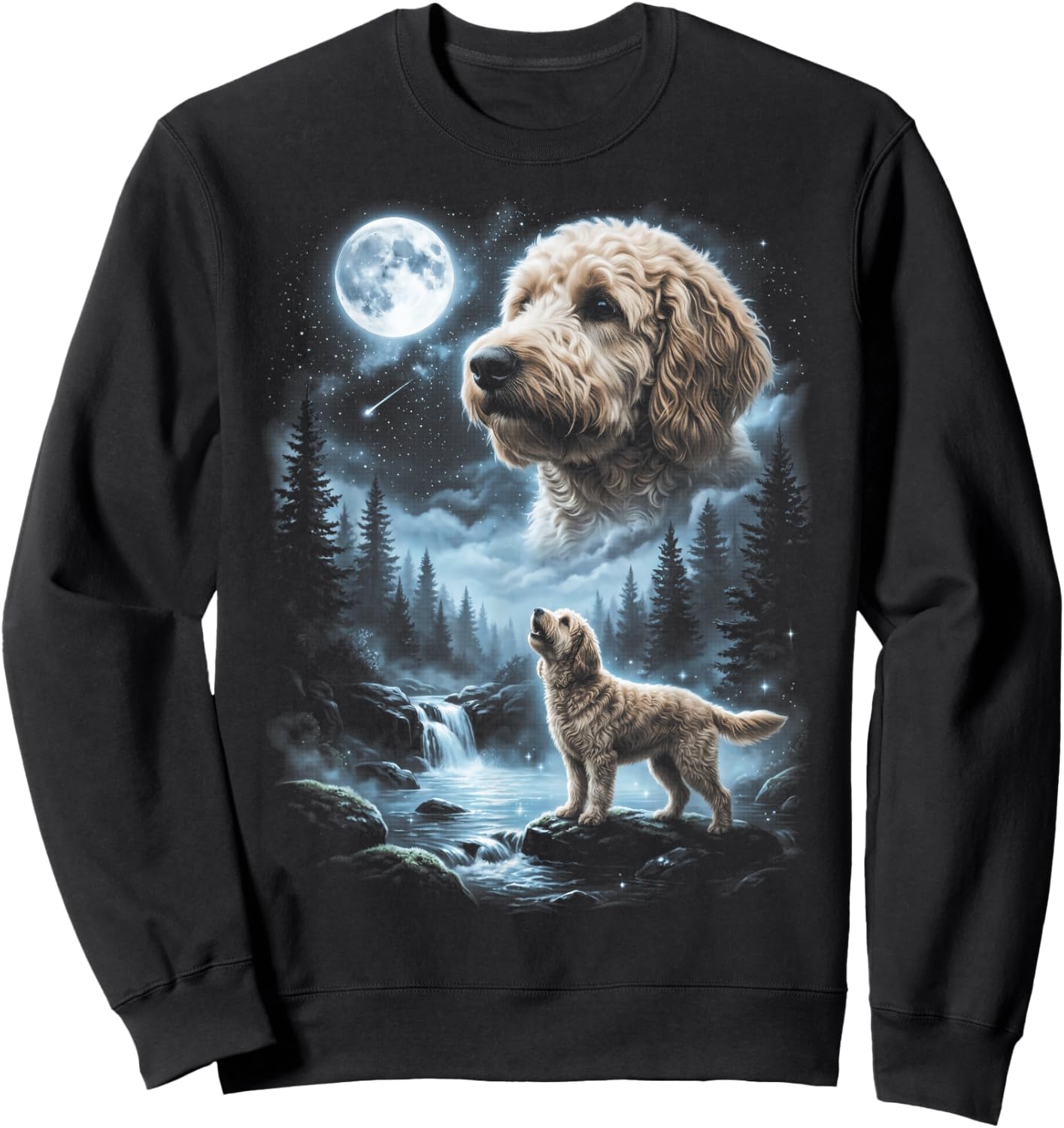 Goldendoodle Howling to the Moon Retro 90's Dog Sweatshirt - Sweatshirt | Black