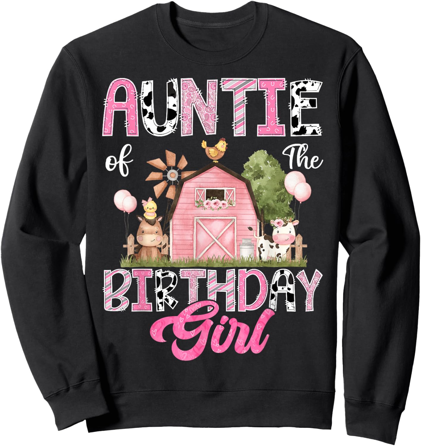 Auntie Of The Birthday Girl Farm Cow Pink 1St Birthday Sweatshirt - Sweatshirt | Black