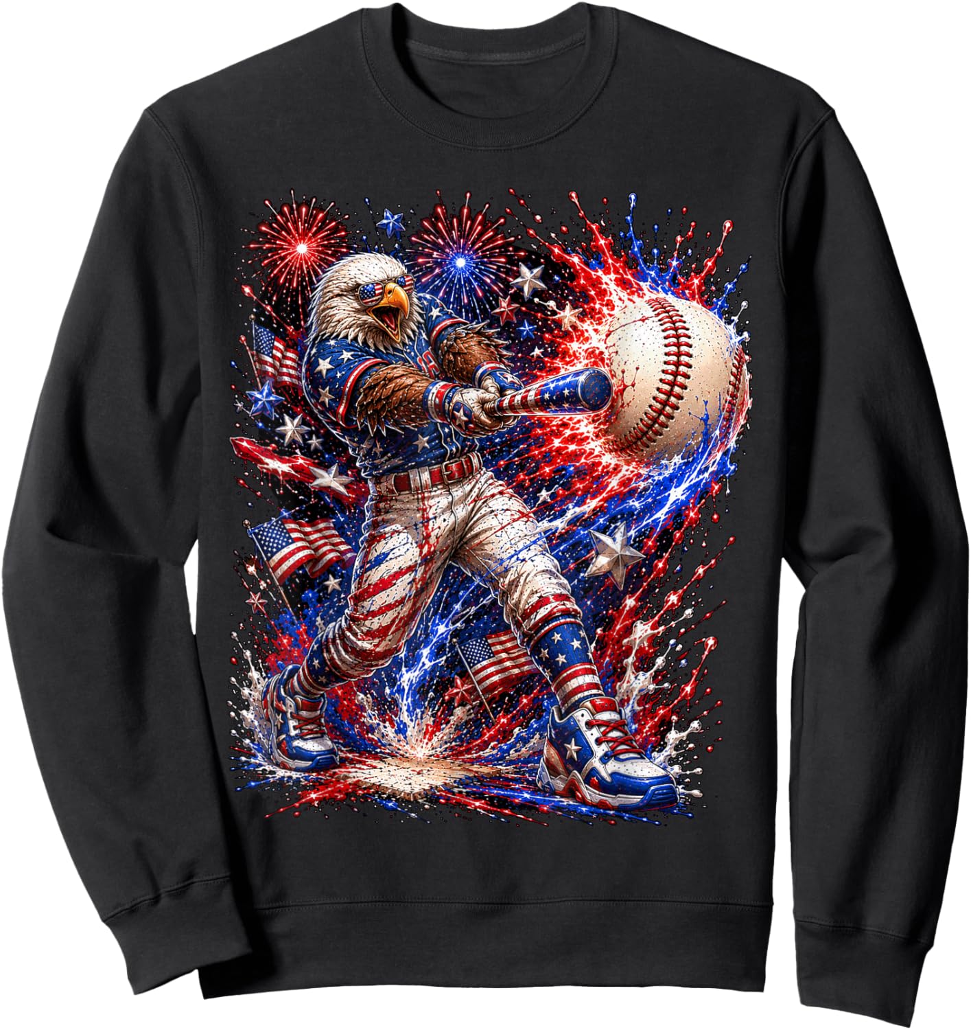 Fourth of July American Patriotic Eagle Baseball 4th of July Sweatshirt - Sweatshirt | Black