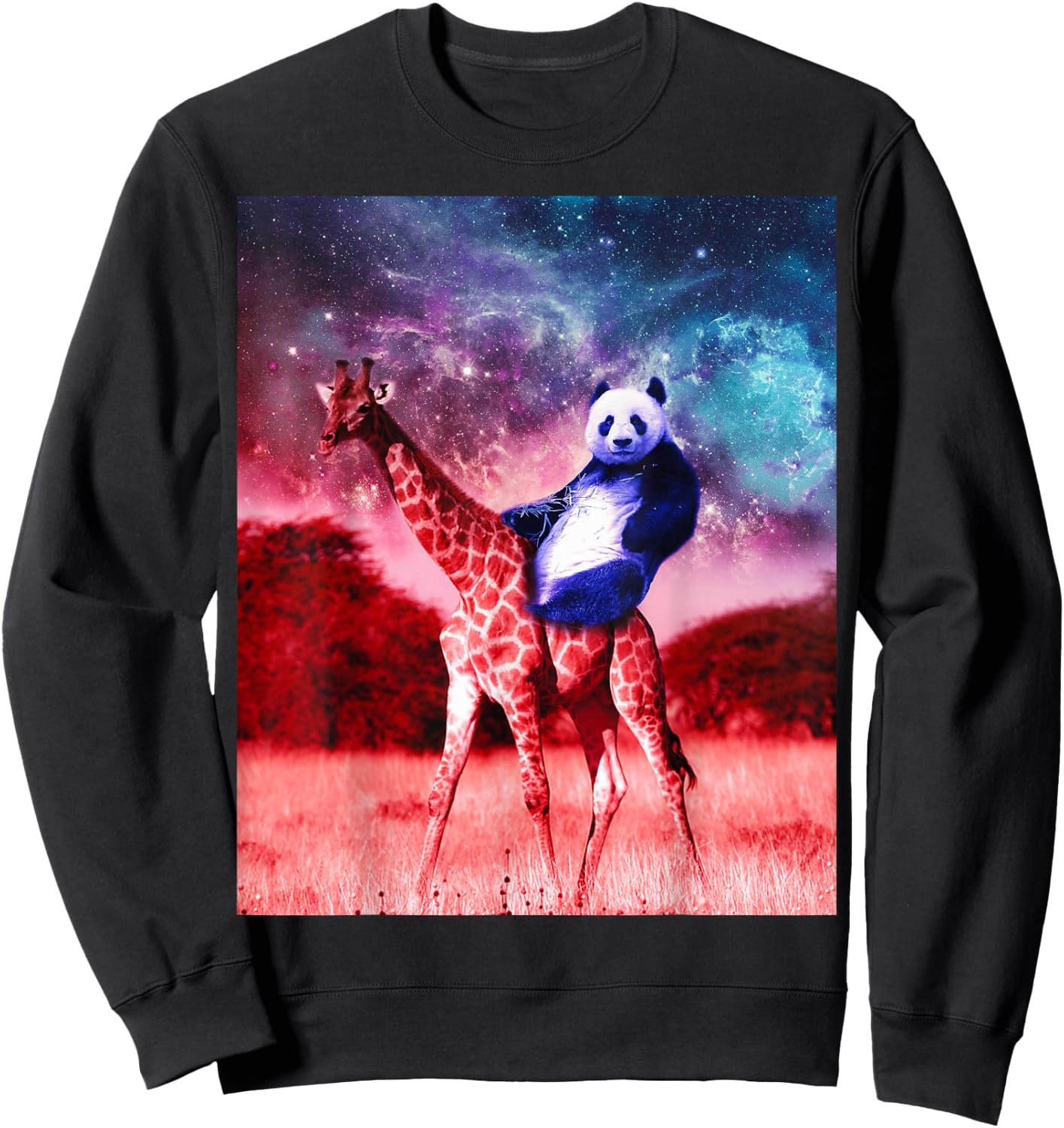 Trippy Panda Riding Giraffe In Space Sweatshirt - Sweatshirt | Black