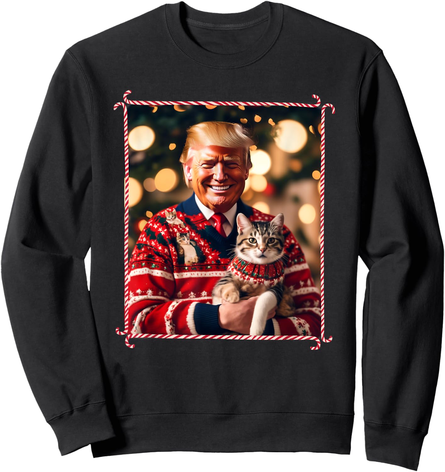 Funny Trump Christmas Sweater for Cat Lovers Sweatshirt - Sweatshirt | Black