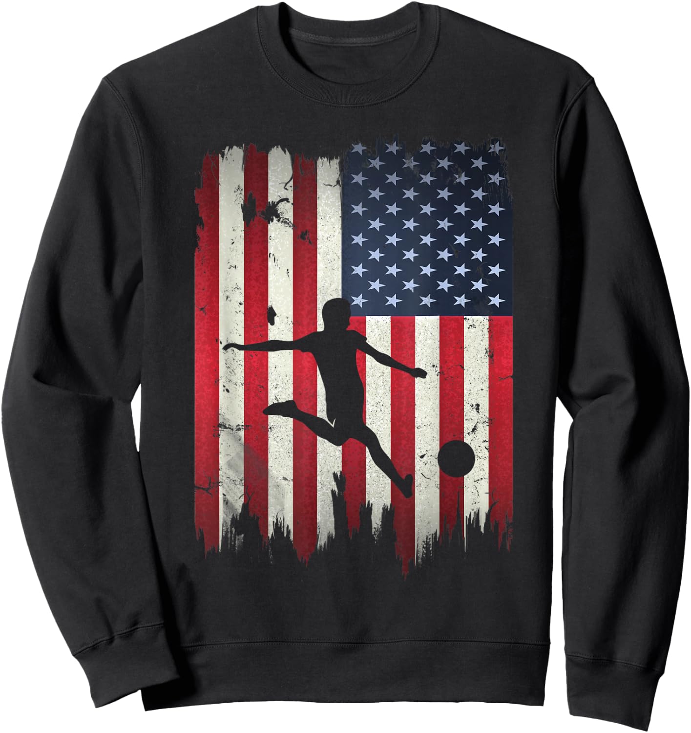 Soccer USA American Flag 4th of July Patriotic Sports Sweatshirt - Sweatshirt | Black