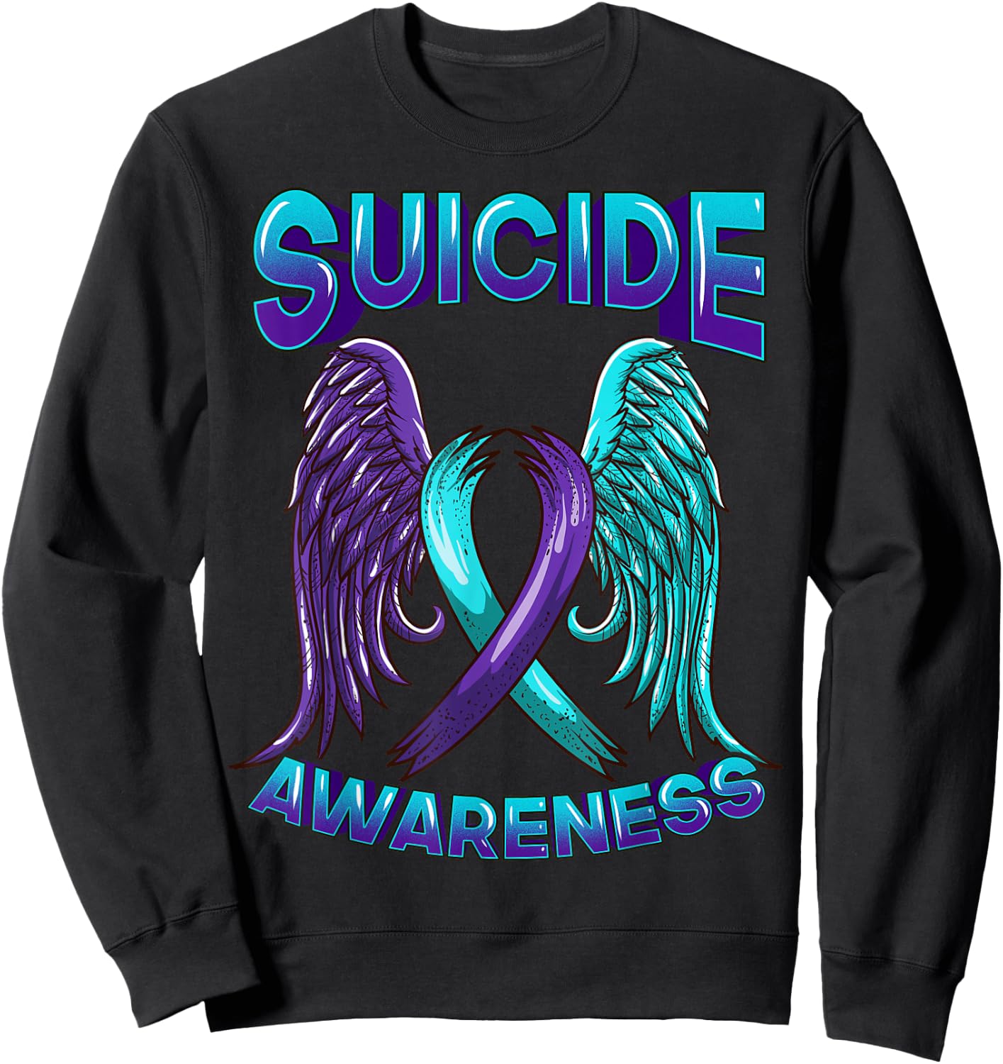 Suicide Awareness Ribbon With Wings Suicide Survivor Sweatshirt - Sweatshirt | Black