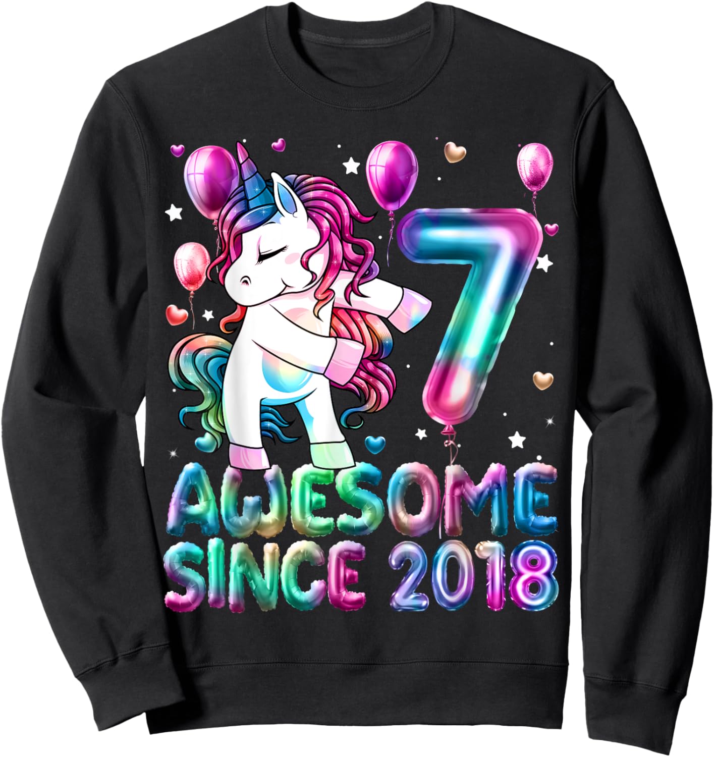 Flossing Unicorn 7 Year Old 7th Birthday Girl Unicorn Party Sweatshirt - Sweatshirt | Black