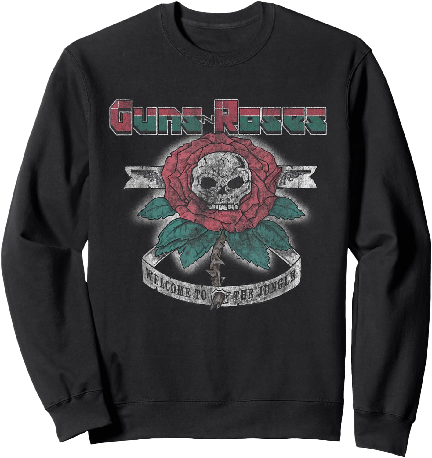 Guns N' Roses Official 1987 Welcome to The Jungle Small Sweatshirt - Sweatshirt | Black