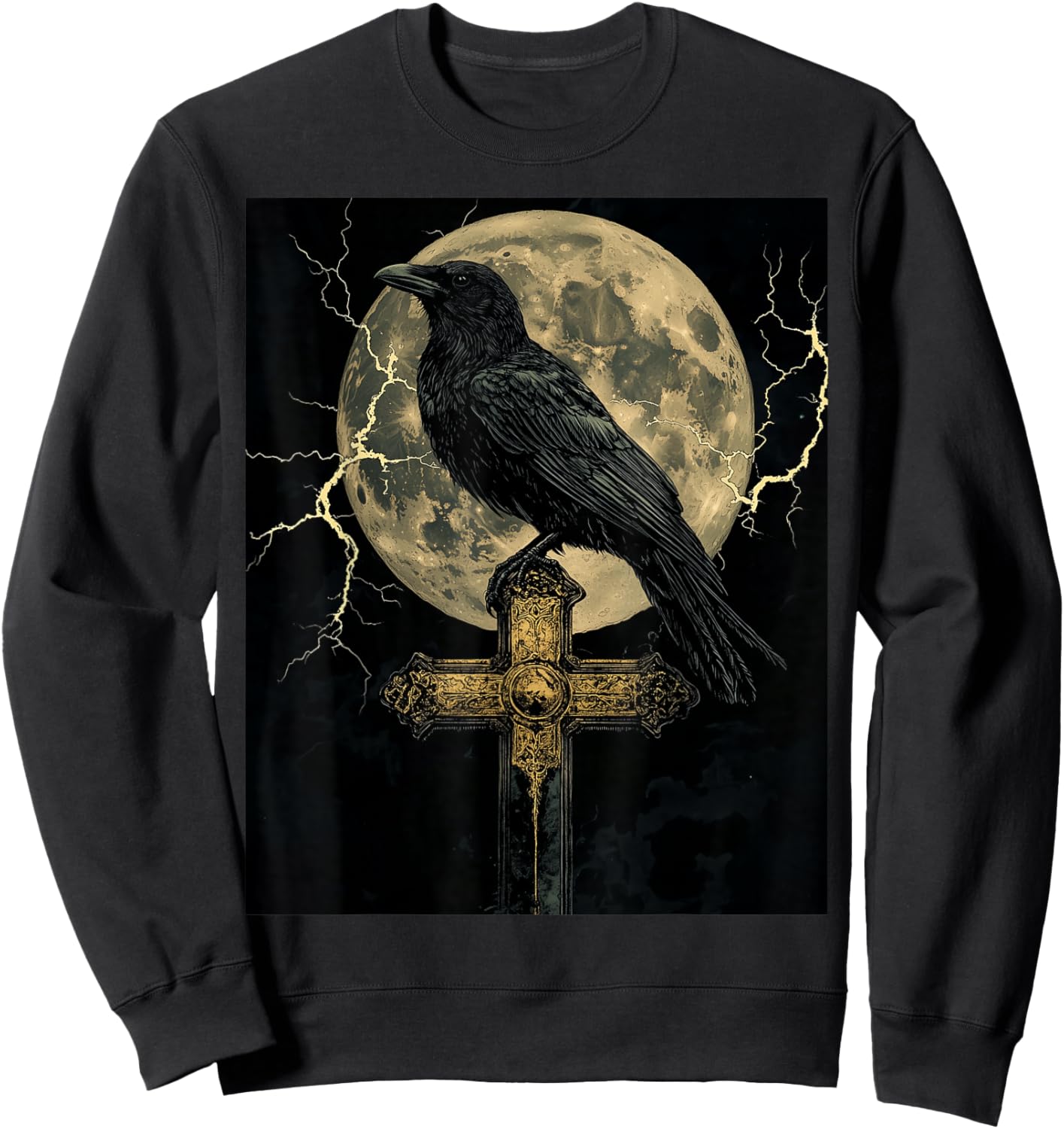 Raven Cross Moon Men Black Gothic Women Black Crow Sweatshirt - Sweatshirt | Black