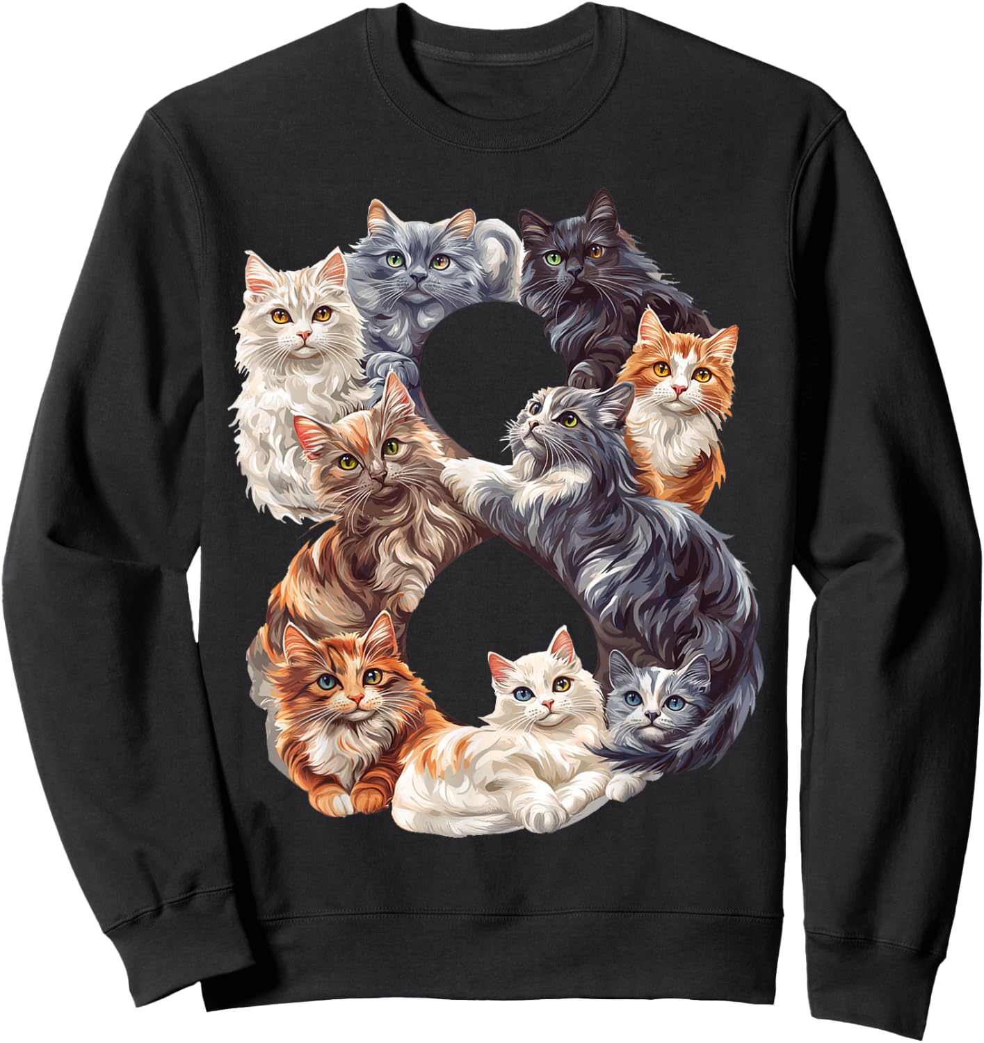 Fun 8th Birthday Kittens Cats Themed 8 Year Old Kids Girls Sweatshirt - Sweatshirt | Black