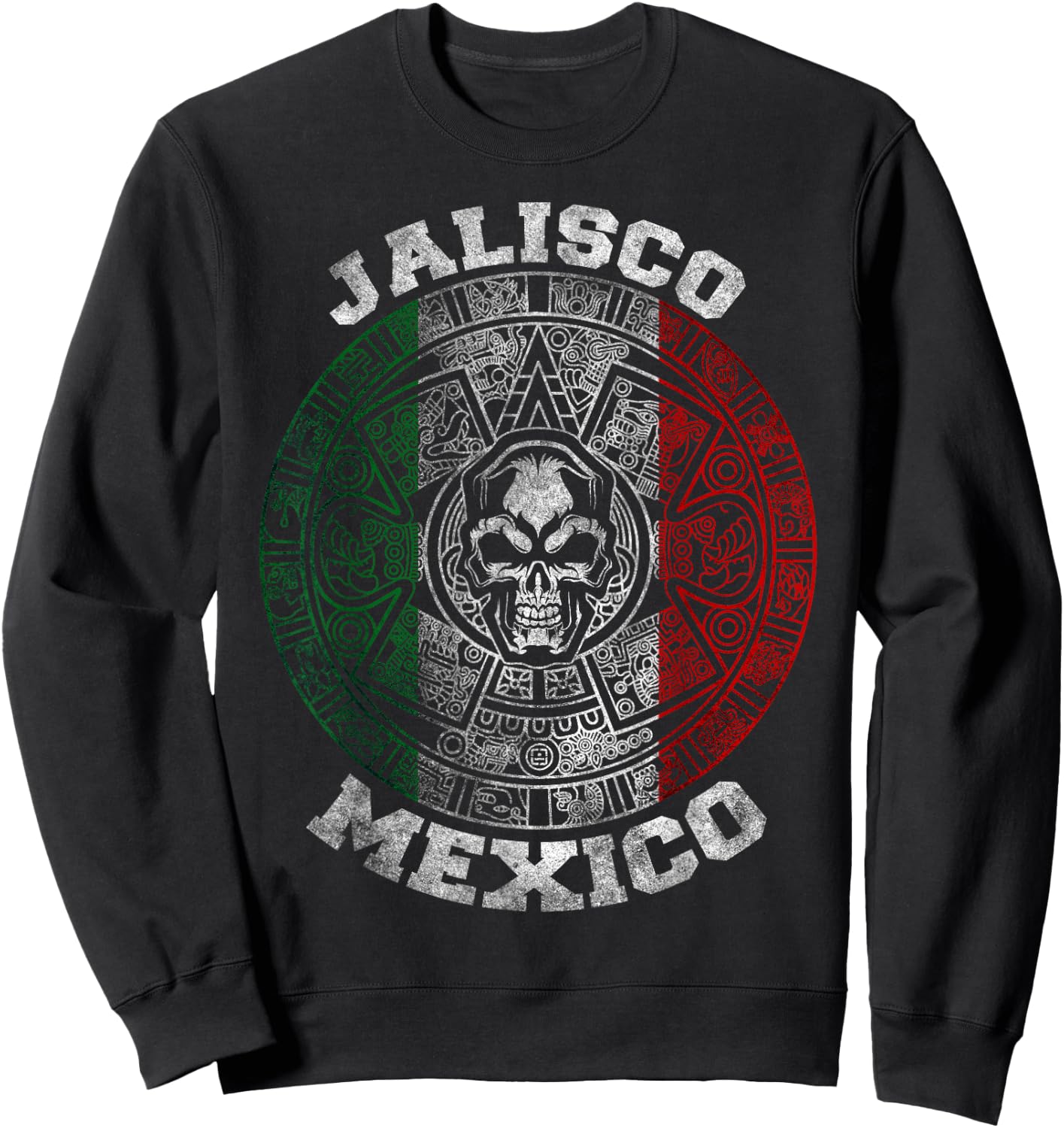 Jalisco Aztec Mayan Calendar Skull. Mexican Pride Symbol Sweatshirt - Sweatshirt | Black