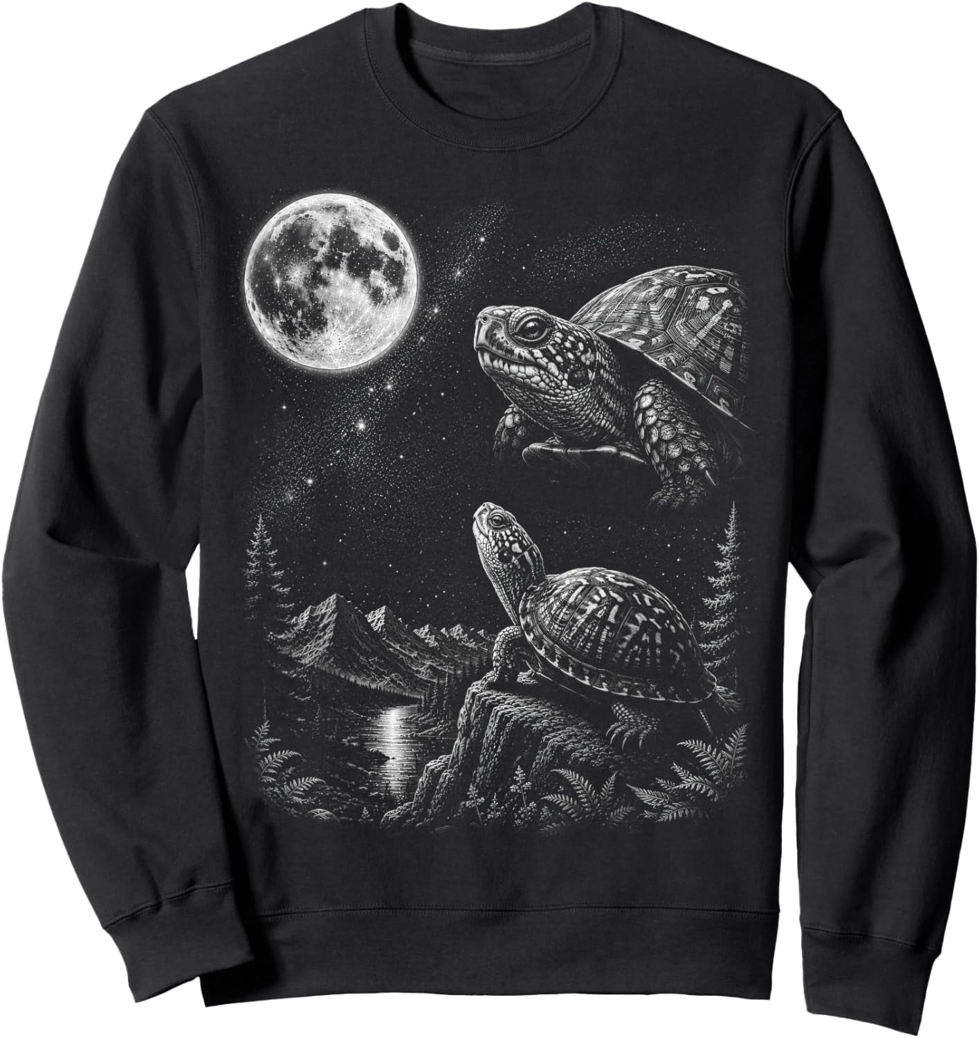 Eastern Box Turtle Howling to the Moon 90's Retro Sweatshirt - Sweatshirt | Black