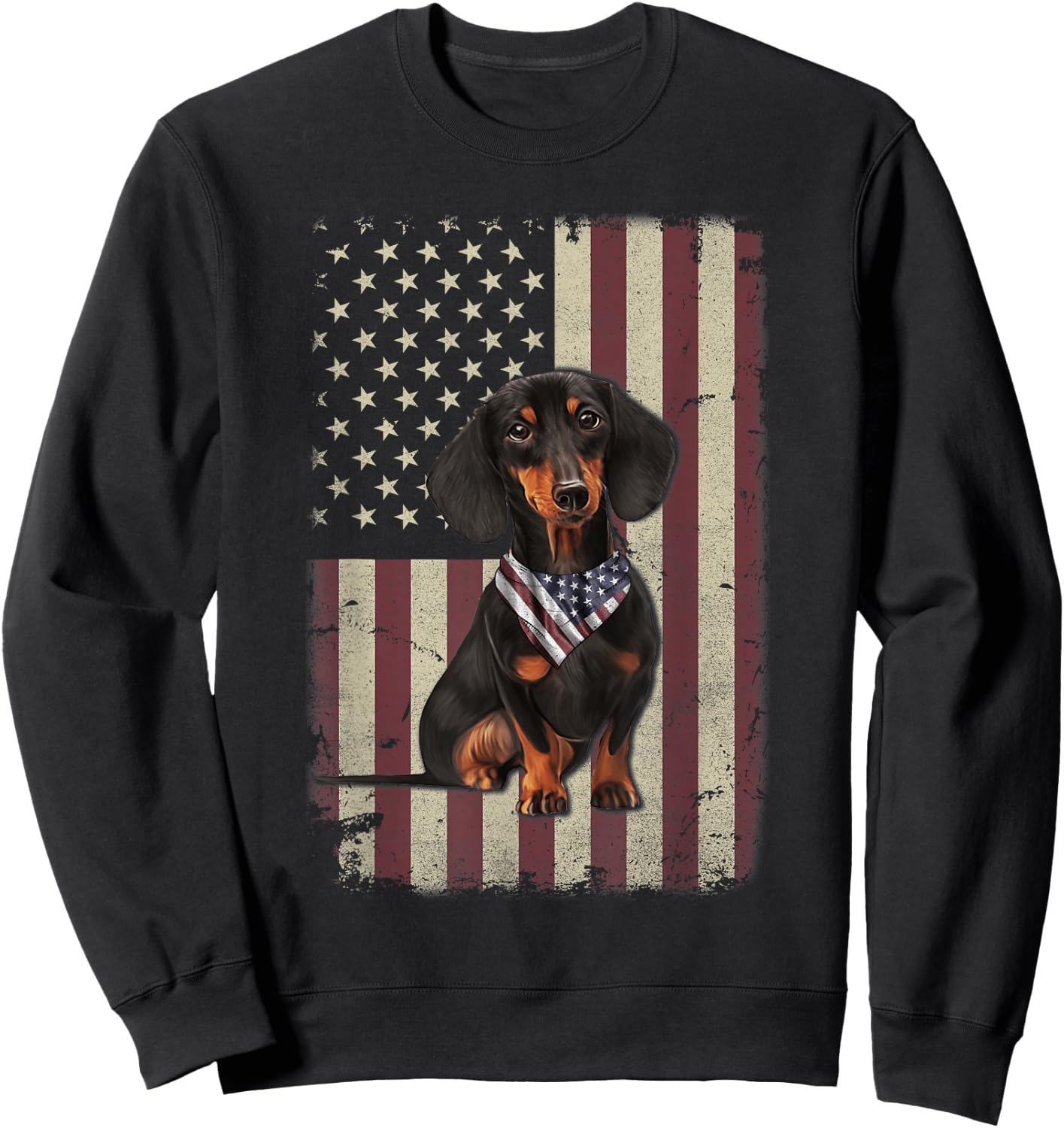Dachshund American Flag Bandana 4th of July Gifts Sweatshirt - Sweatshirt | Black