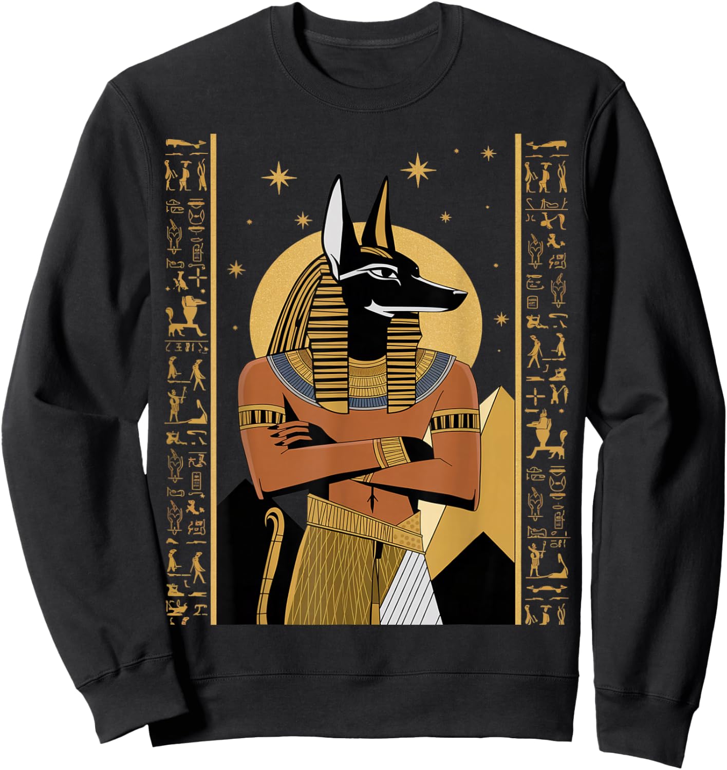 Anubis Egyptian Hieroglyphs Sweatshirt - Sweatshirt | Black