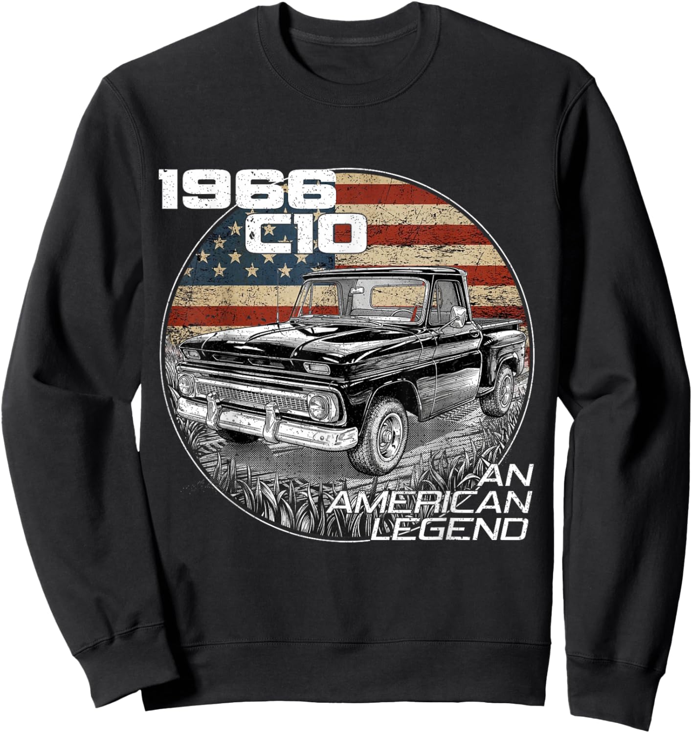 American Flag 1966 C10 66 Truck Vintage Silhouette Classic Sweatshirt - Sweatshirt | Black