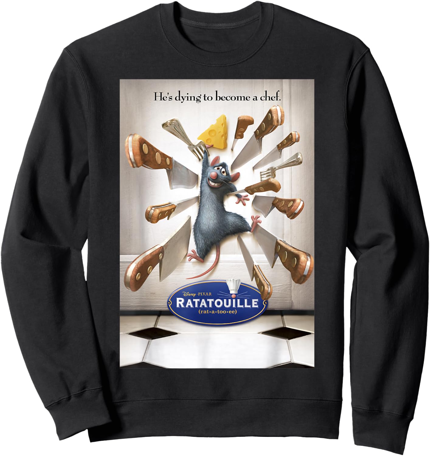 Disney Pixar Ratatouille He's Dying To Become A Chef Poster Sweatshirt - Sweatshirt | Black
