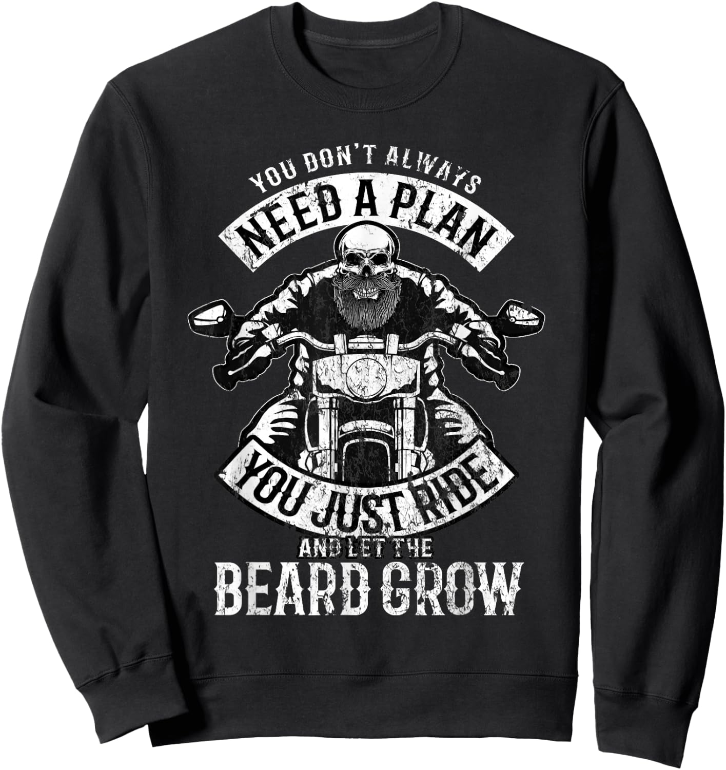Motorcycle Beard Biker Skull Full Beard Chopper Bike Rocker Sweatshirt - Sweatshirt | Black