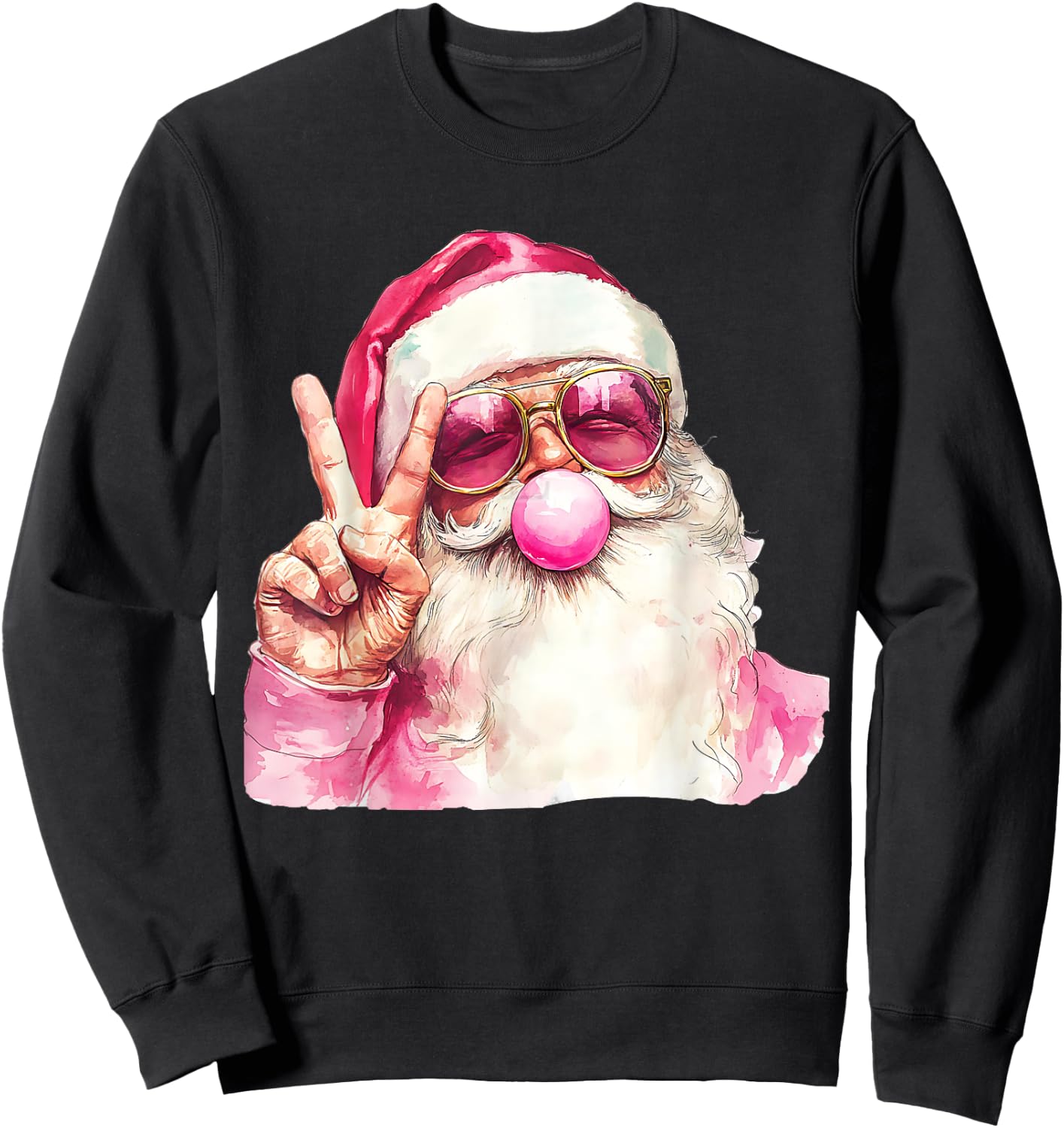 Cute Santa Christmas Blowing Bubble Gum With Pink Sunglasses Sweatshirt - Sweatshirt | Black