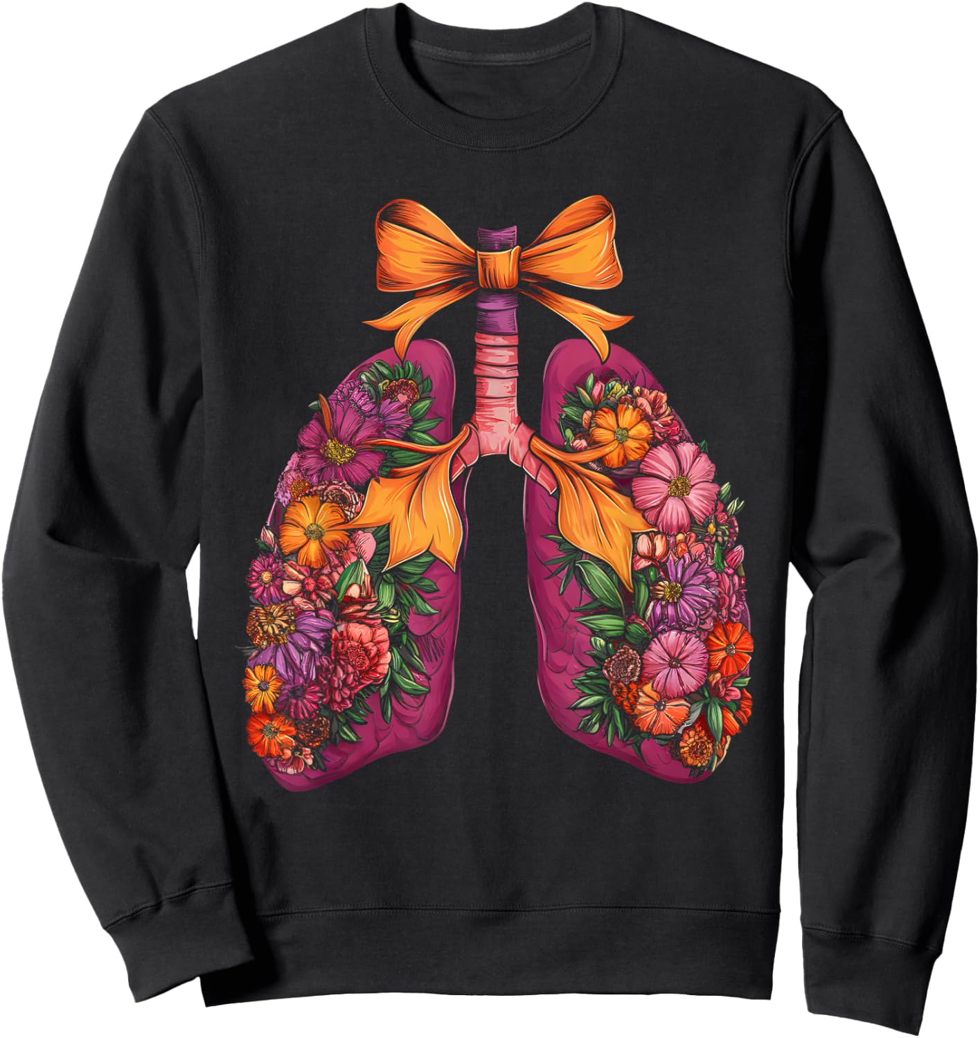 Lungs Flower Halloween Respiratory Therapist bow coquette Sweatshirt - Sweatshirt | Black