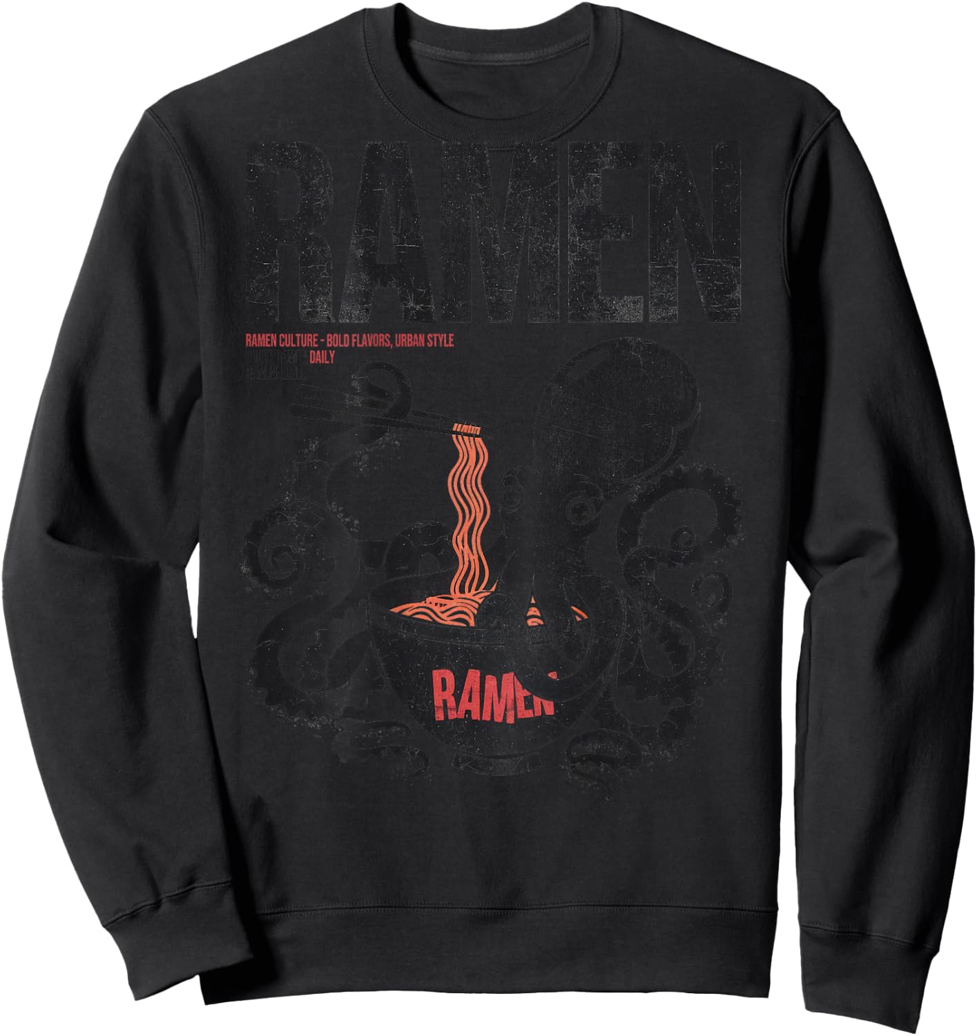 Ramen Anime Manga Kawaii Otaku Style Back Print Streetwear Sweatshirt - Sweatshirt | Black