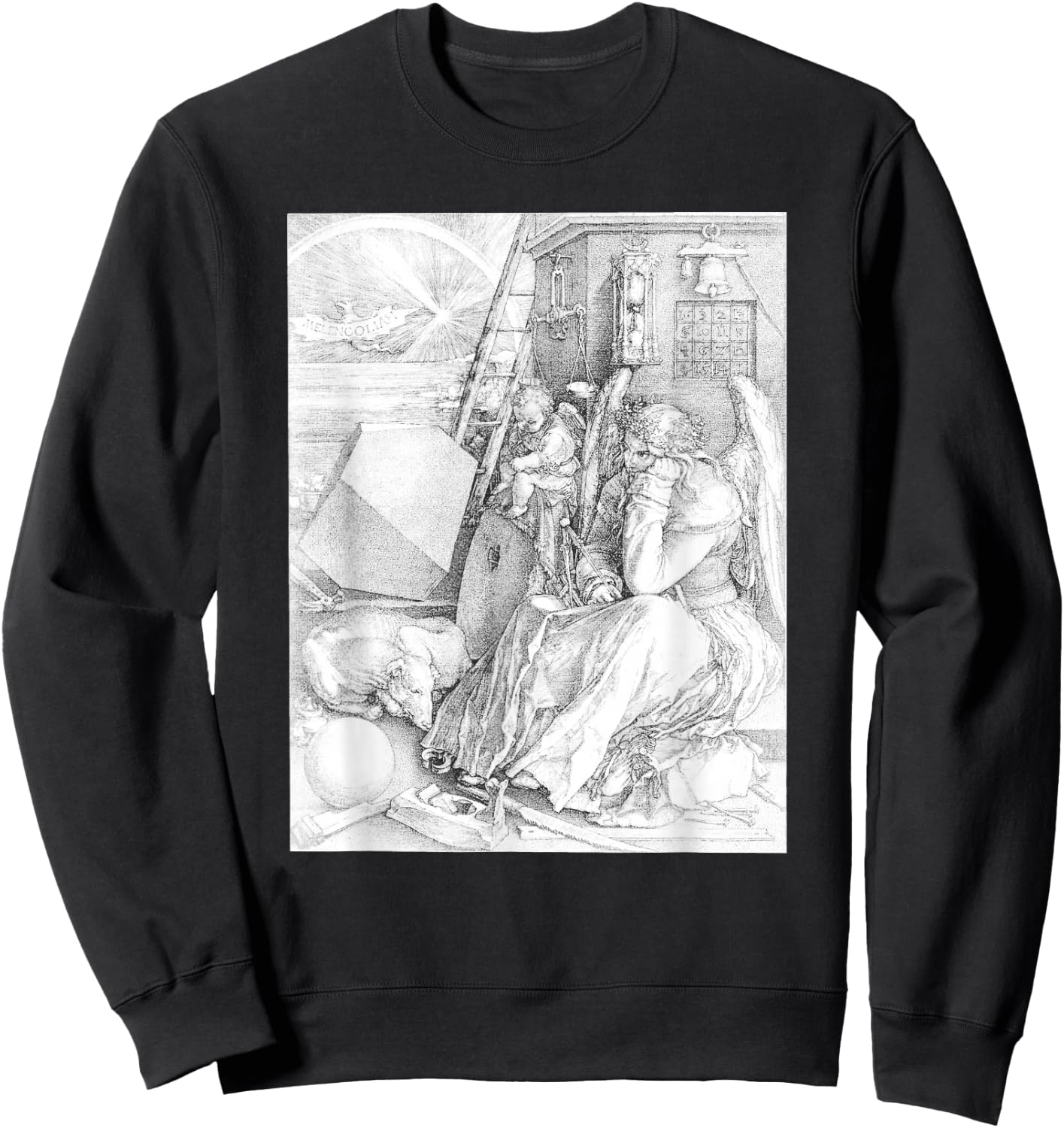 Albrecht Durer, Melancholia I - Vintage Engraving - Occult Sweatshirt - Sweatshirt | Black