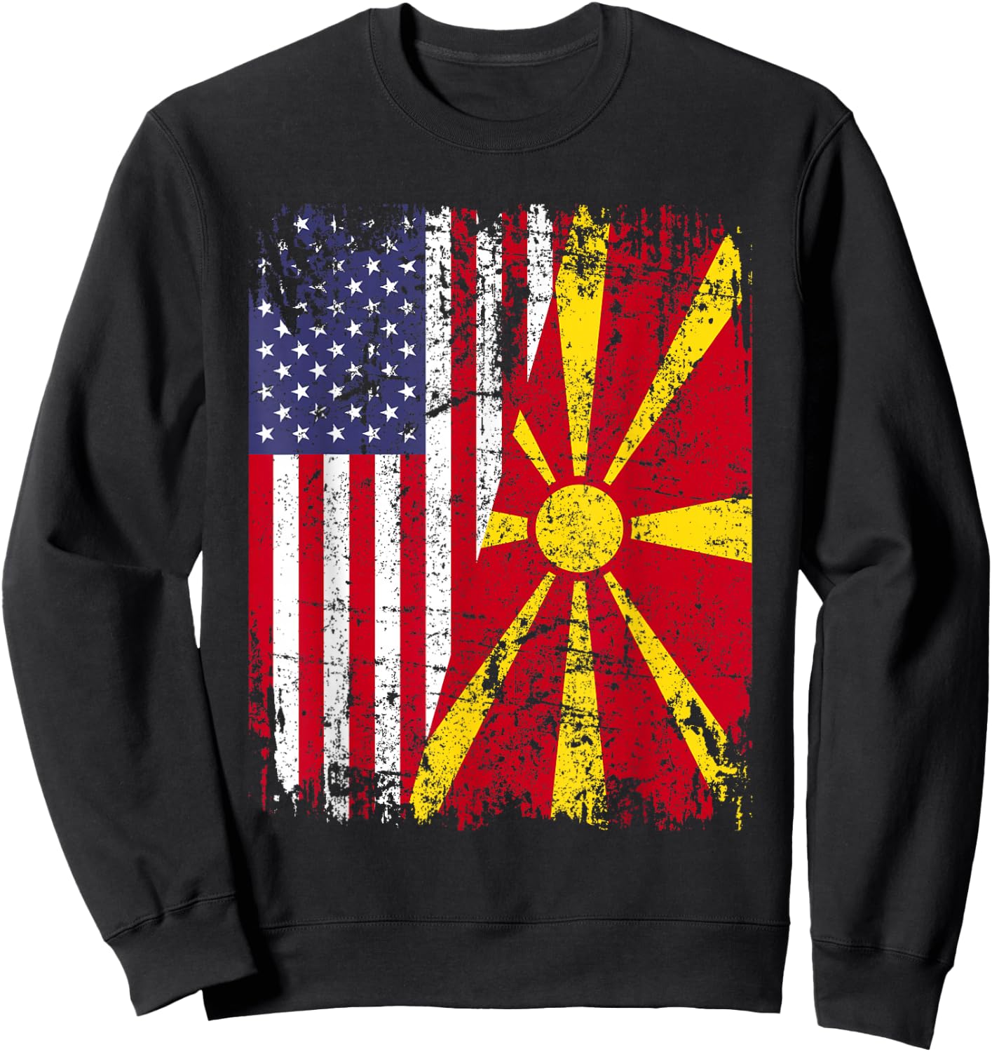 MACEDONIAN ROOTS | Half American Flag MACEDONIA Sweatshirt - Sweatshirt | Black