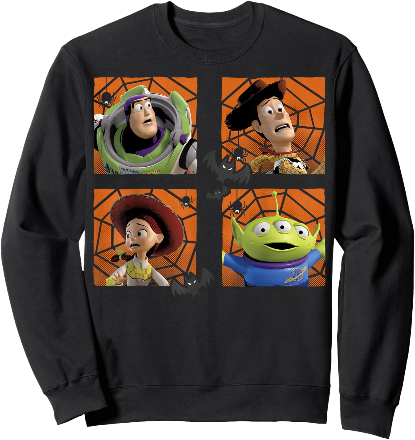 Disney Pixar Toy Story Halloween Buzz Woody Spiderweb Panels Sweatshirt - Sweatshirt | Black